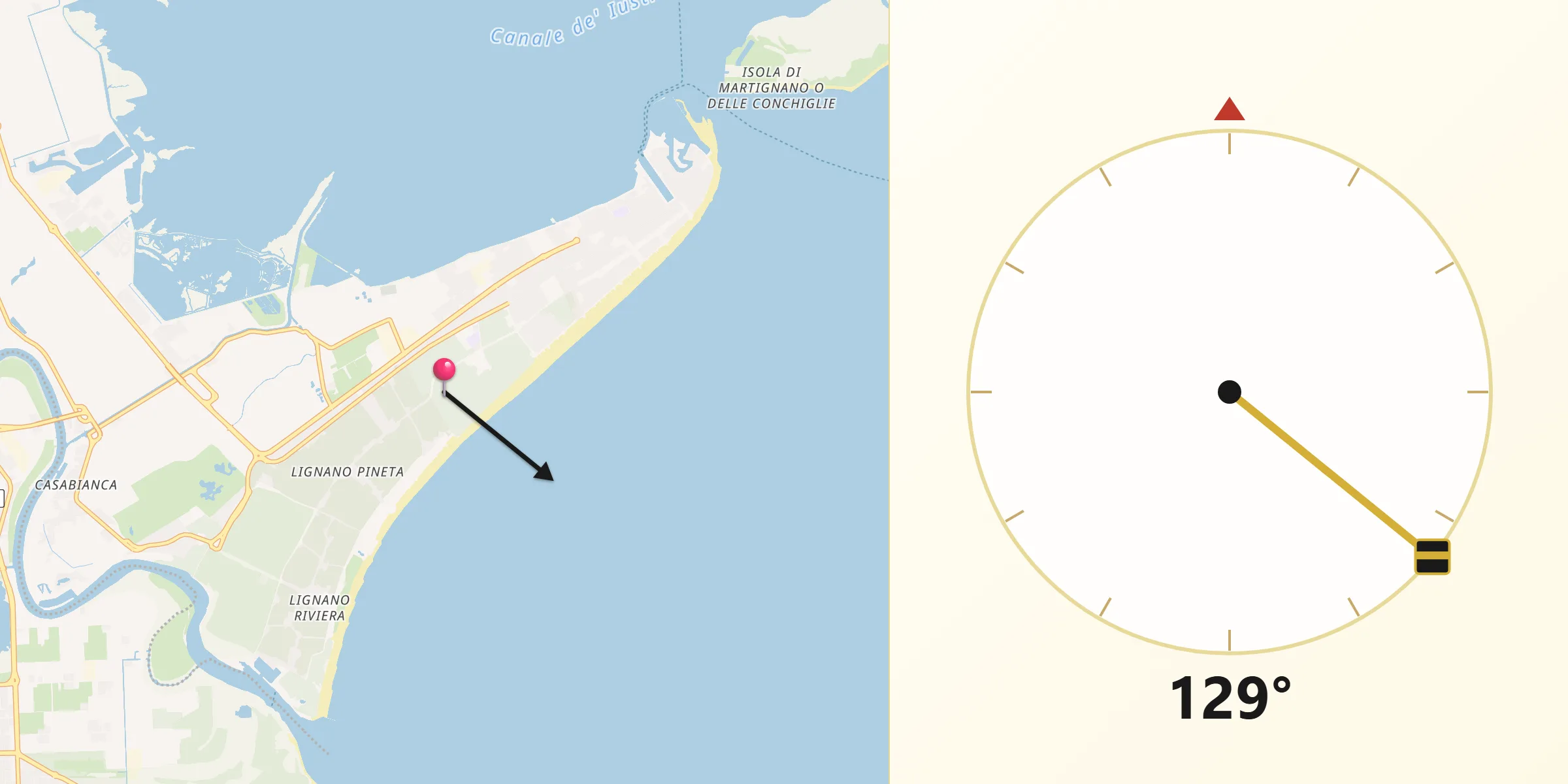 Direzione della Qibla da Lignano Sabbiadoro