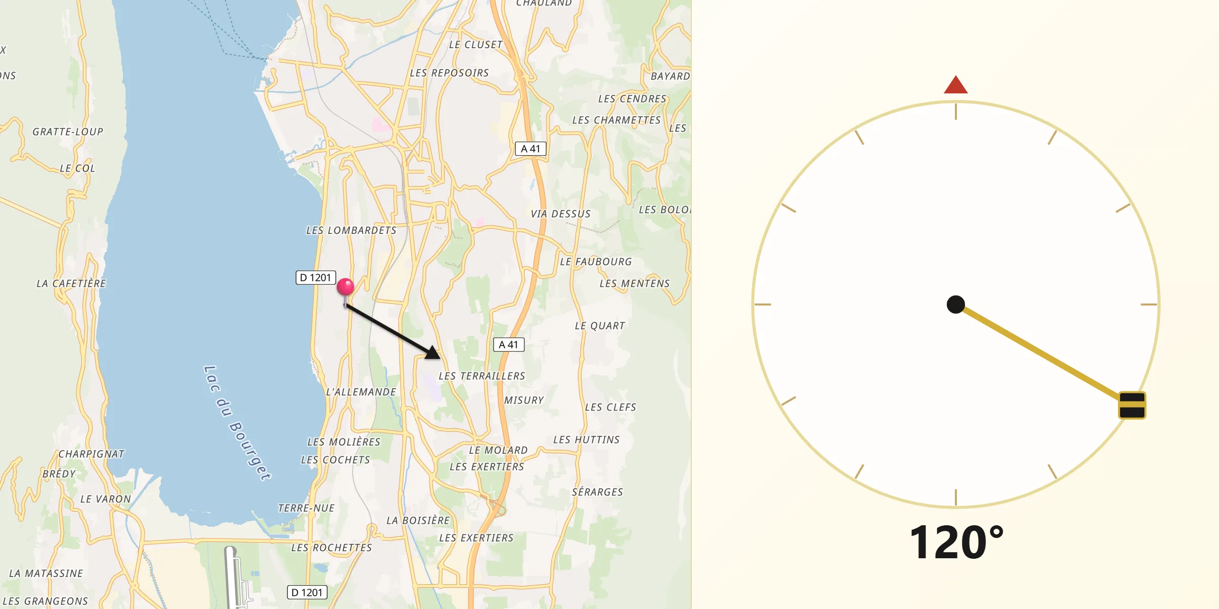 Direction vers la Qibla depuis Tresserve