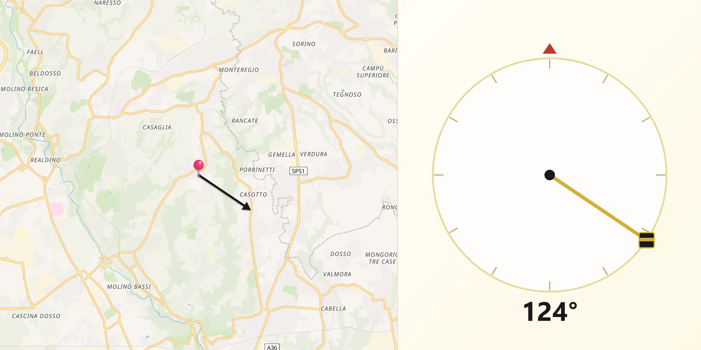 Direzione della Qibla da Tregasio
