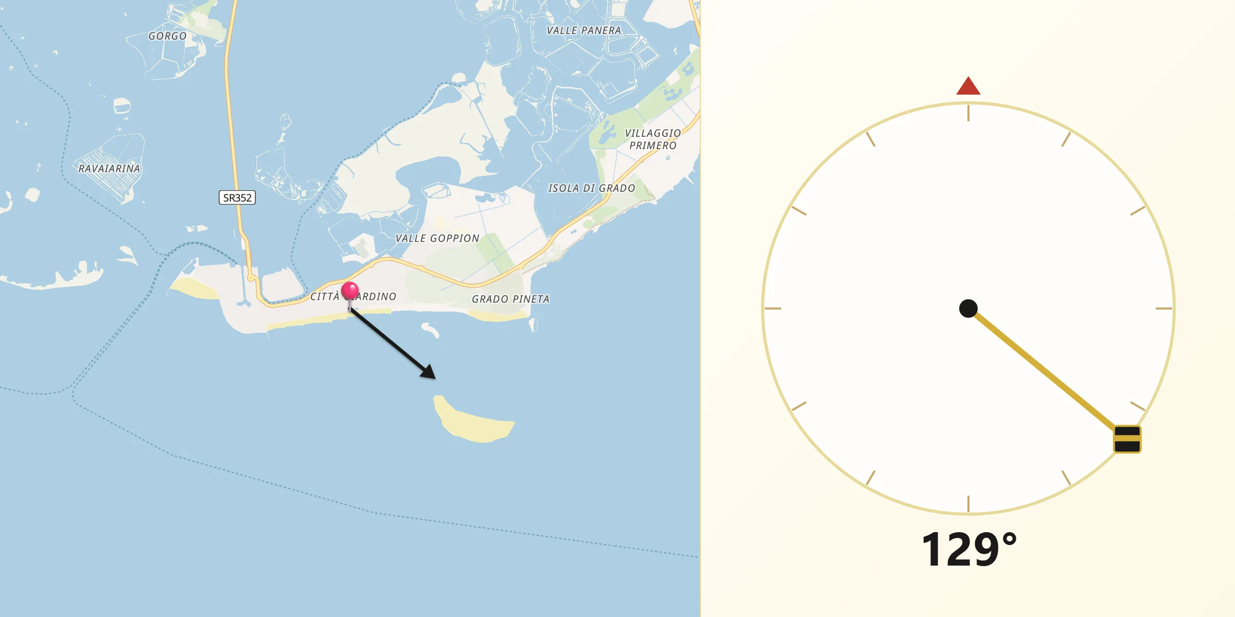 Direzione della Qibla da Grado