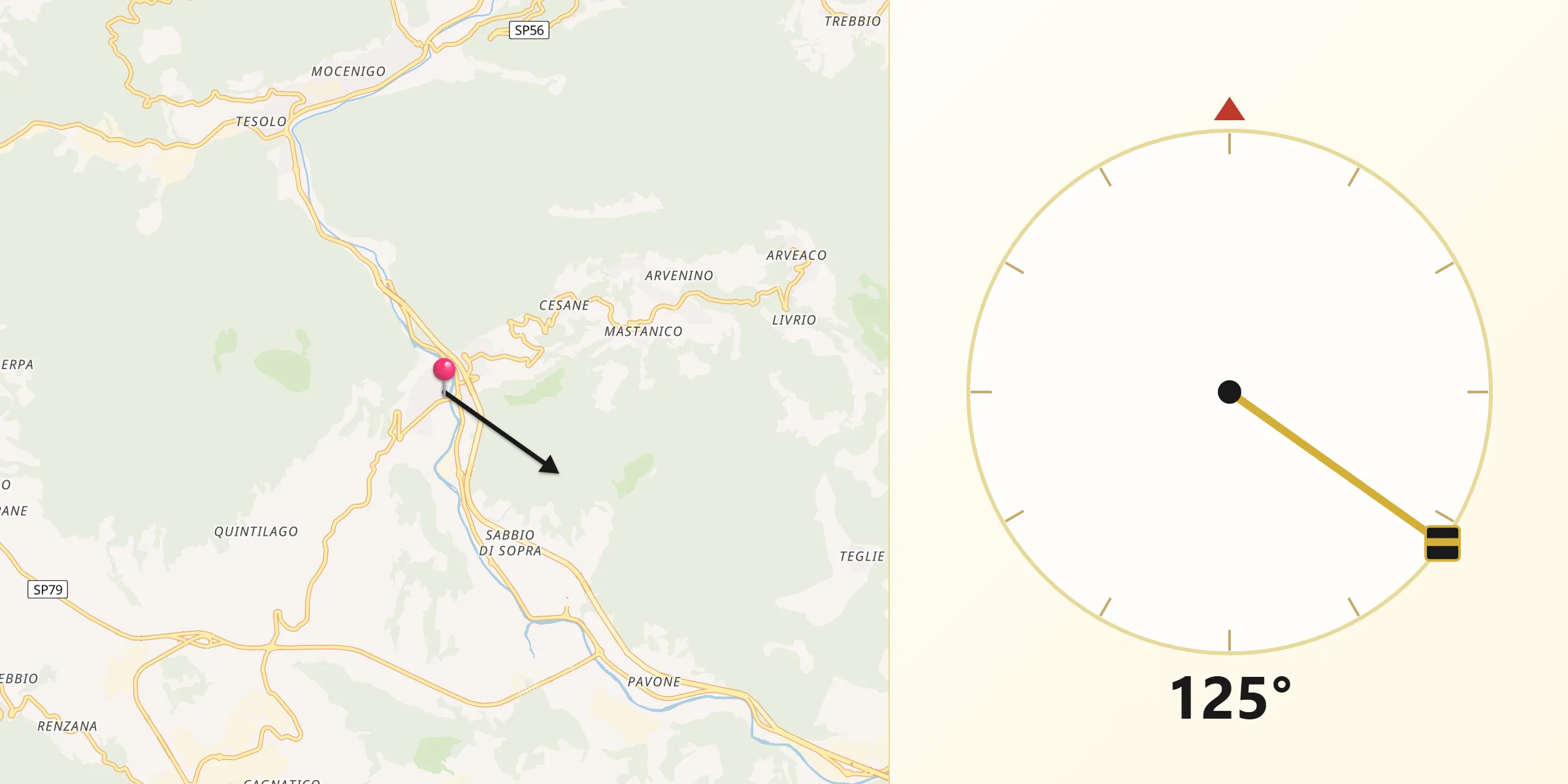 Direzione della Qibla da Barghe