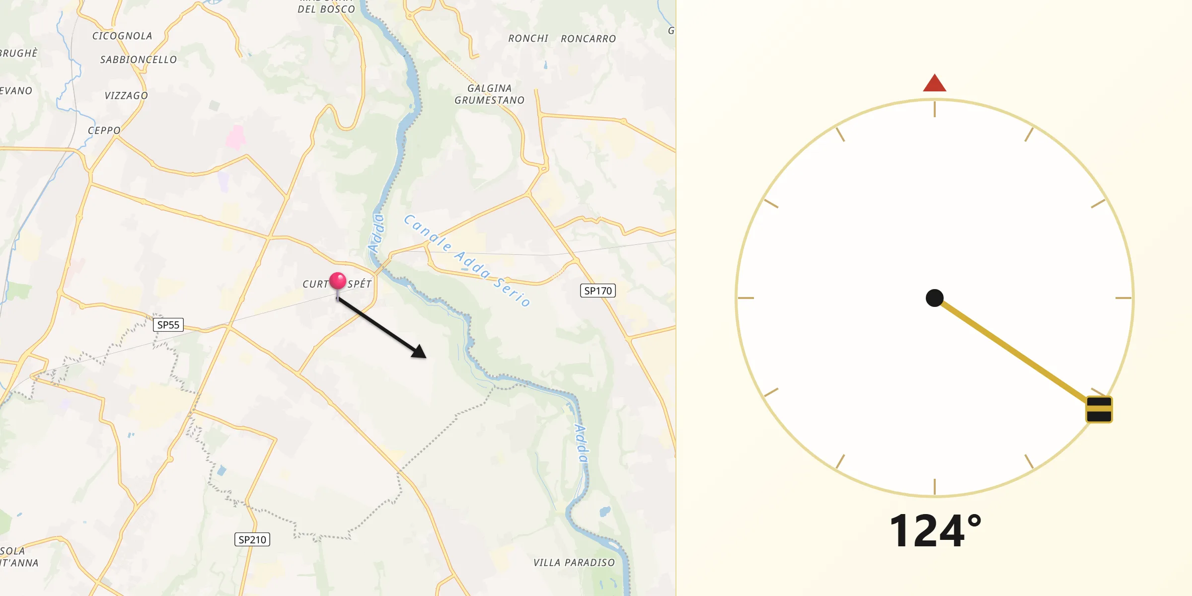 Direzione della Qibla da Paderno d'Adda