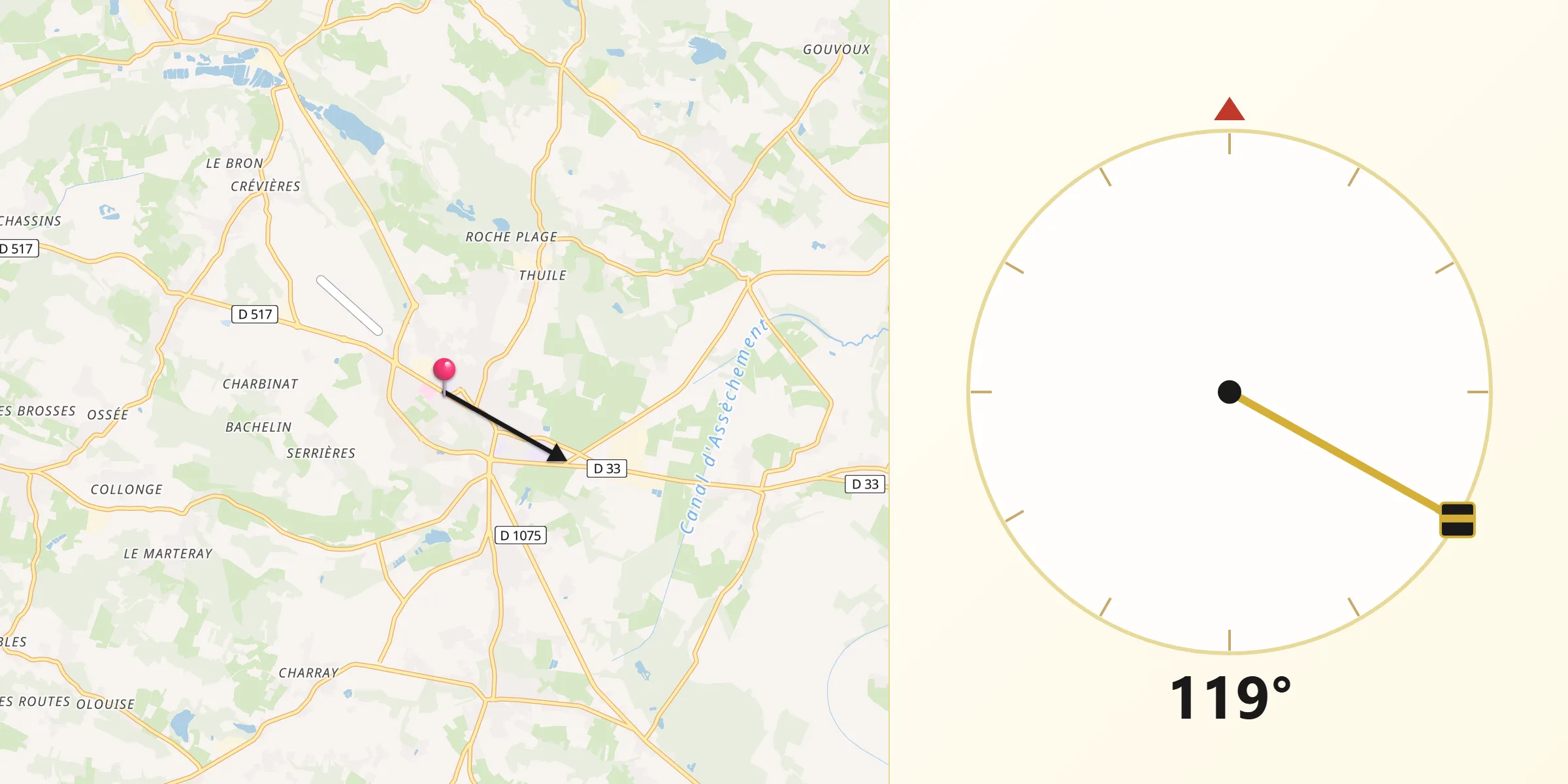 Direction vers la Qibla depuis Morestel