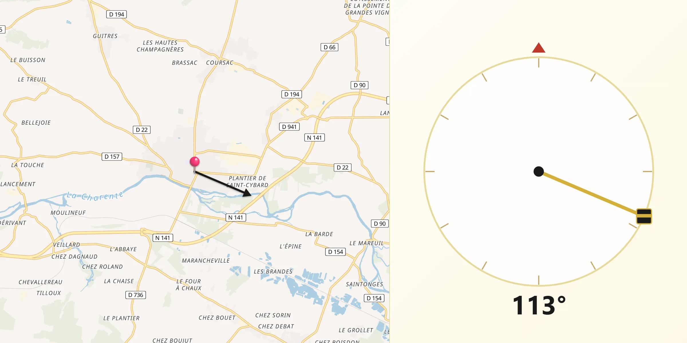 Direction vers la Qibla depuis Jarnac