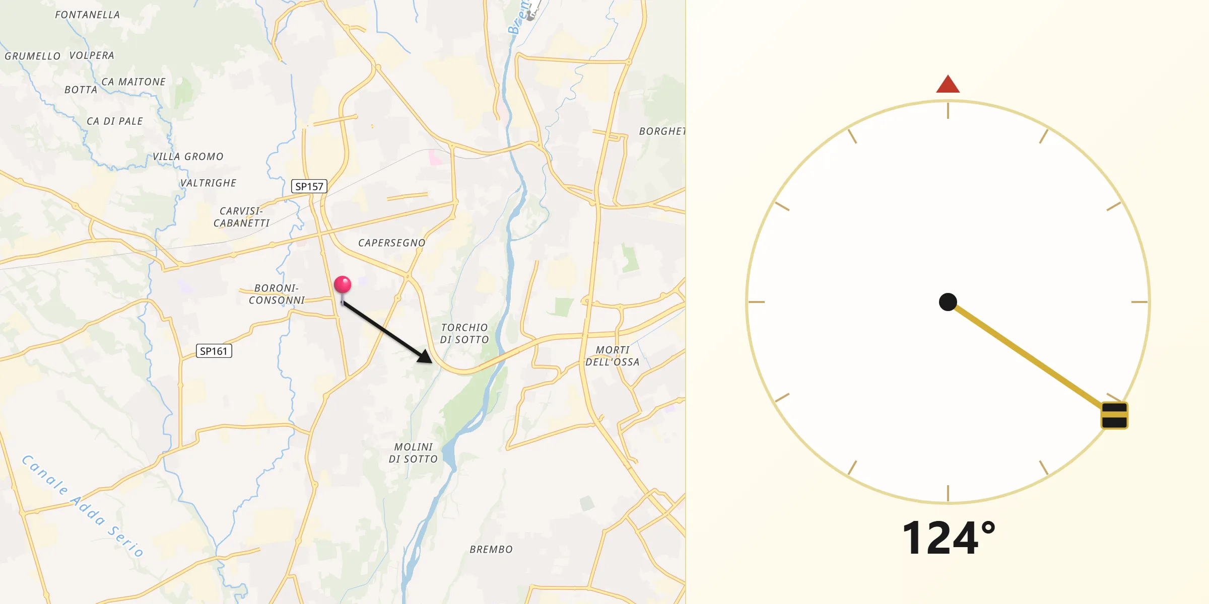 Direzione della Qibla da Bonate Sopra