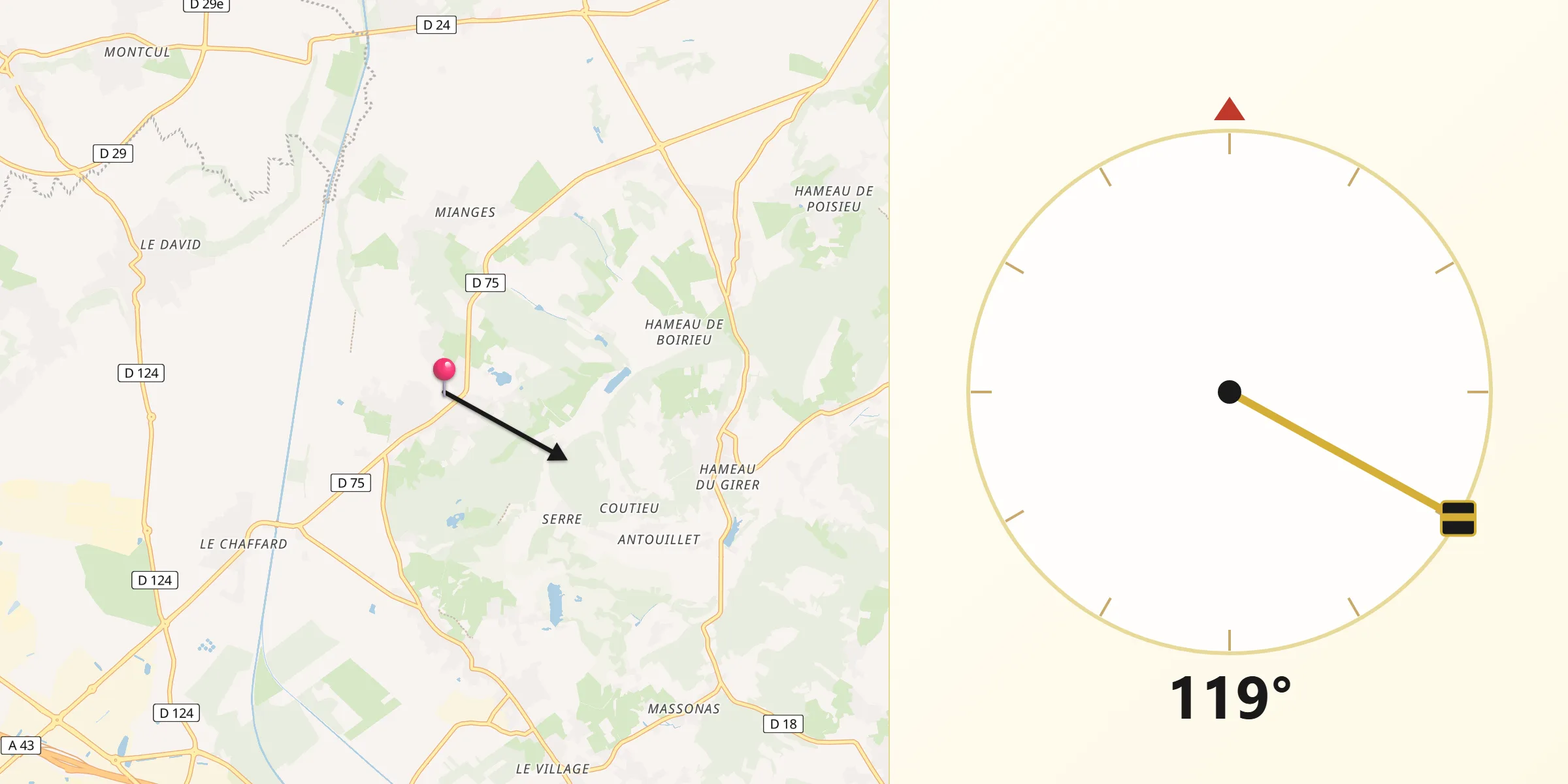 Direction vers la Qibla depuis Chamagnieu
