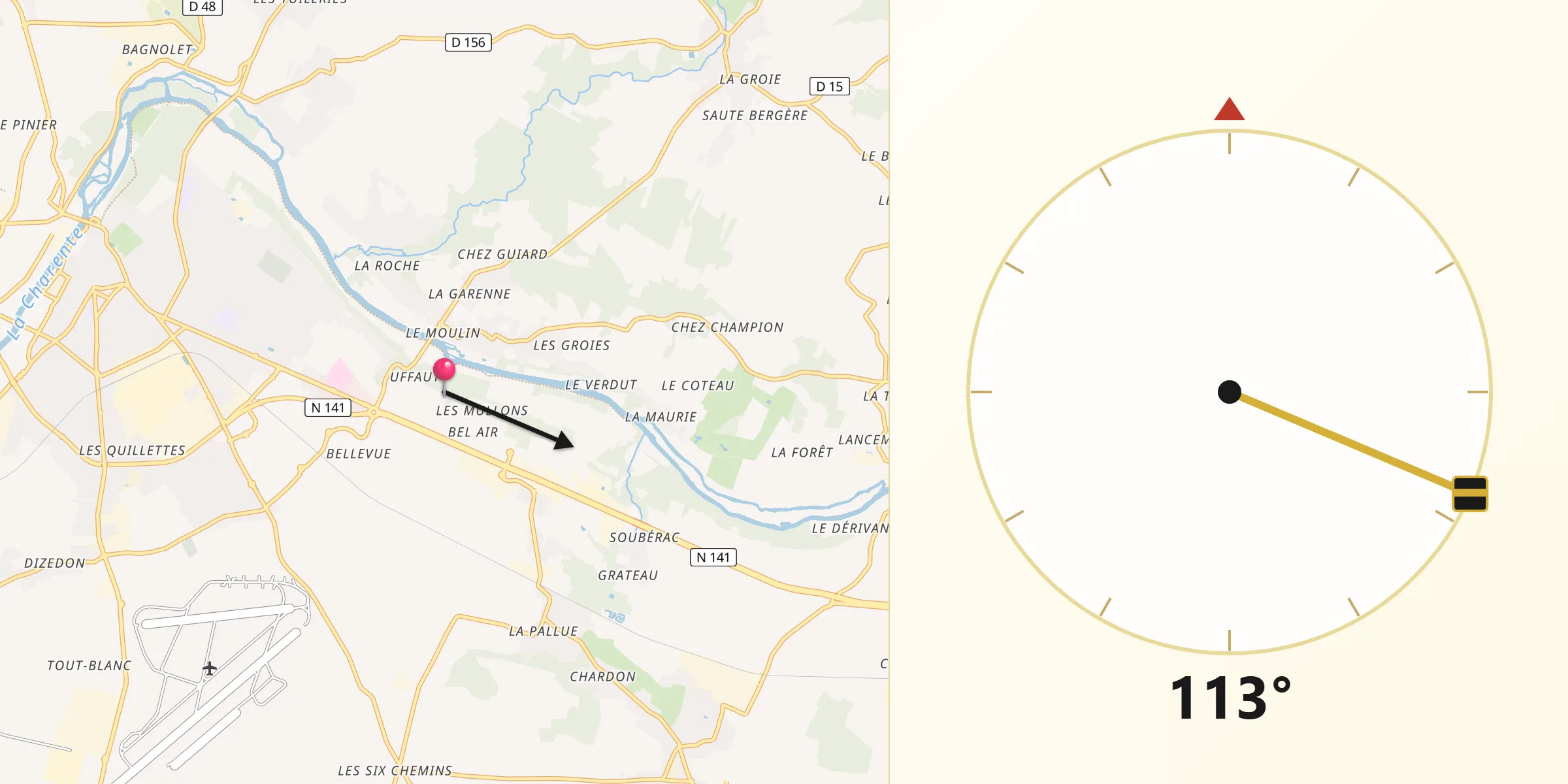 Direction vers la Qibla depuis Saint-Brice