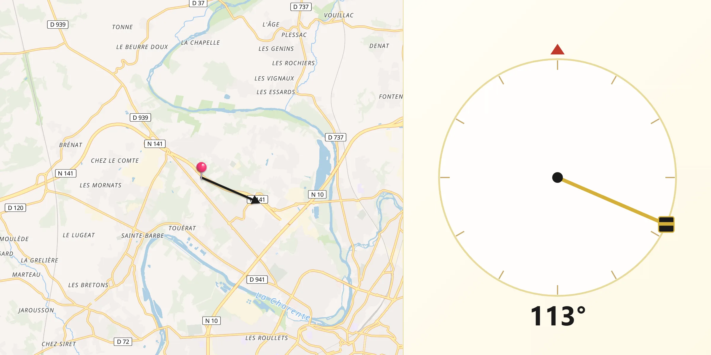 Direction vers la Qibla depuis Saint-Yrieix-sur-Charente