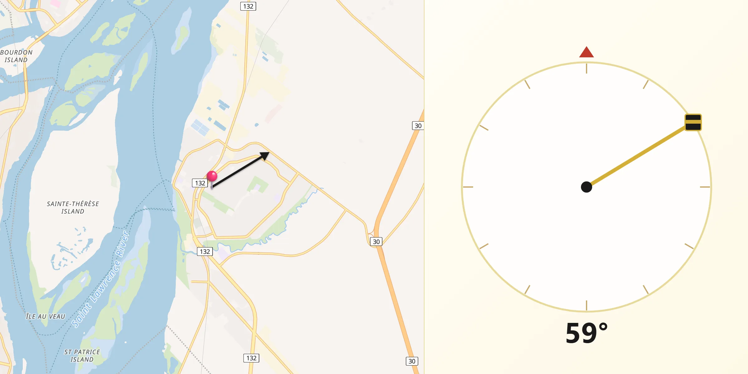 Qibla Direction from Varennes