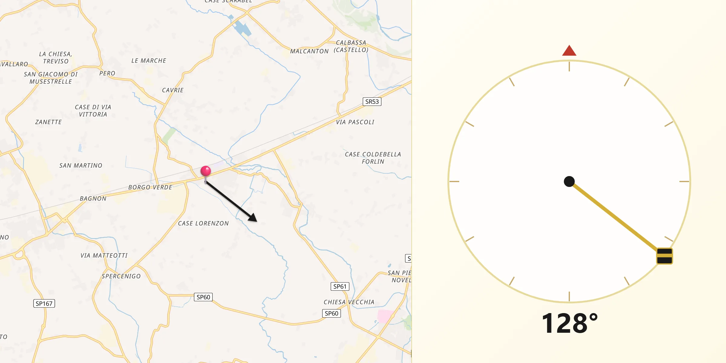 Direzione della Qibla da San Biagio di Callalta