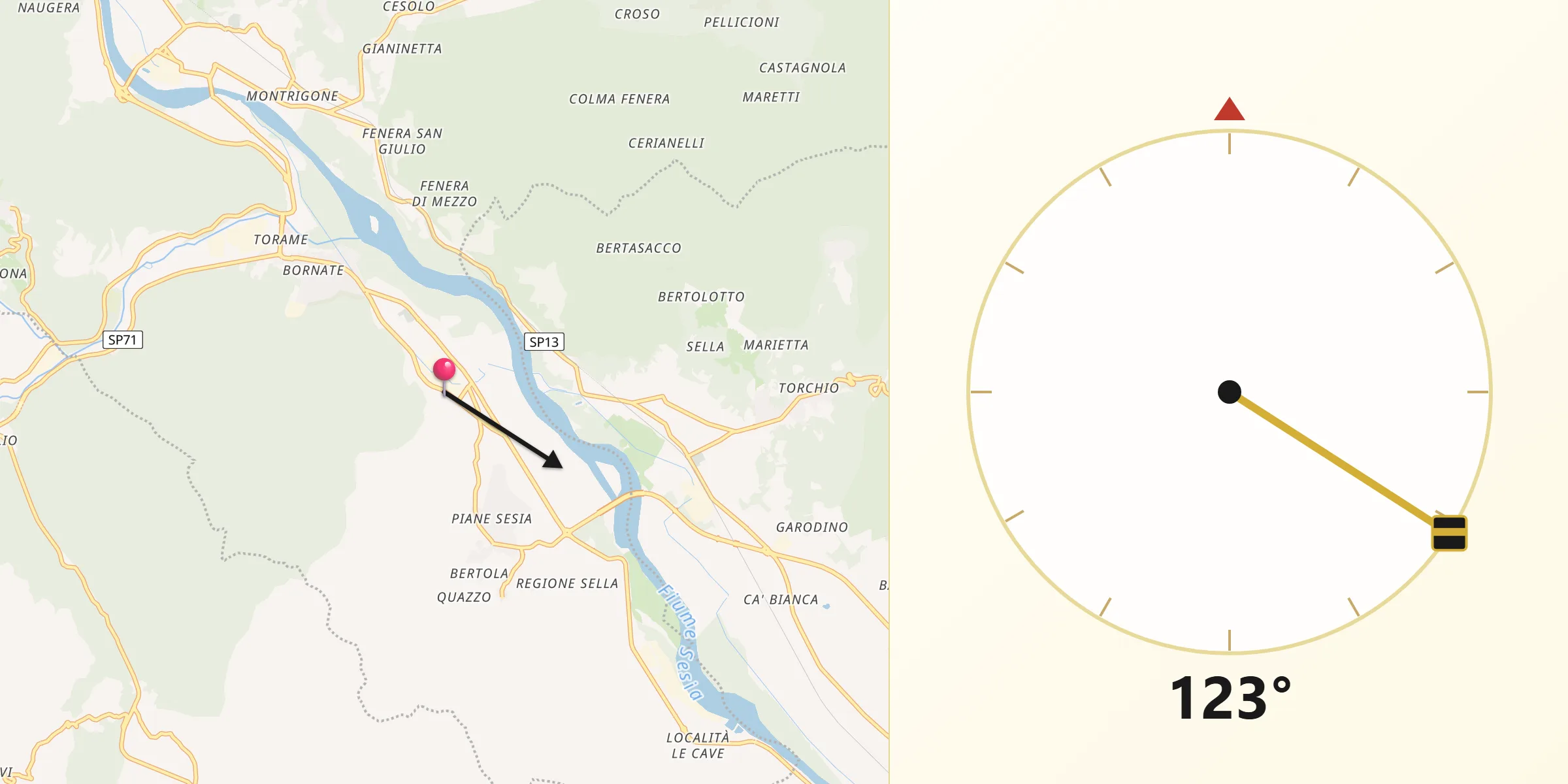 Direzione della Qibla da Serravalle Sesia