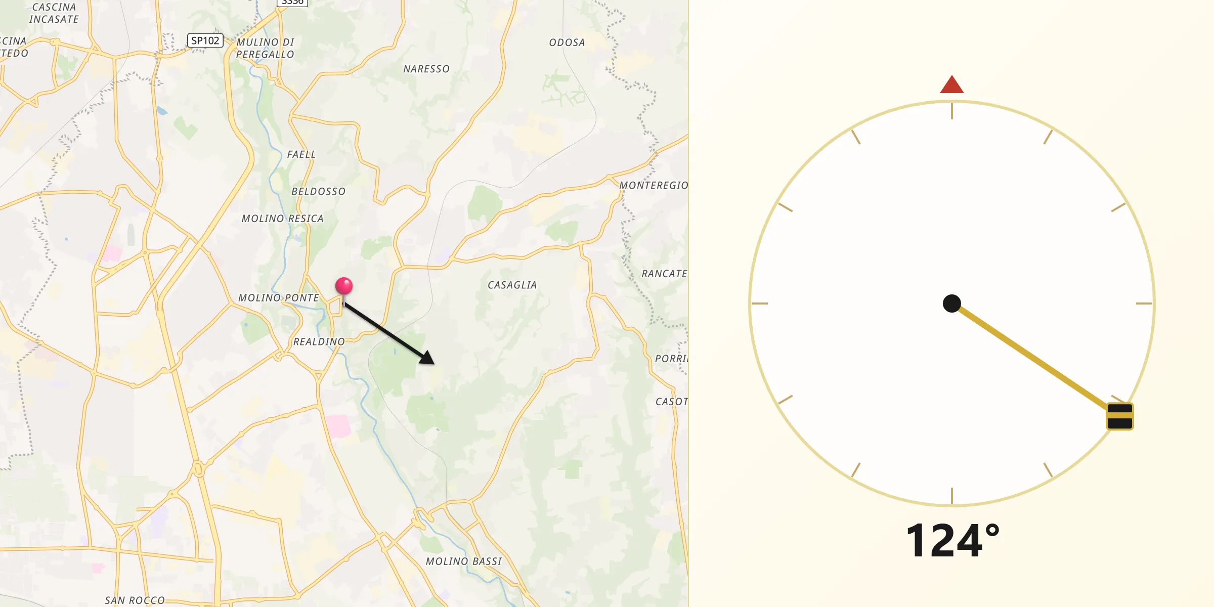Direzione della Qibla da Costa Lambro