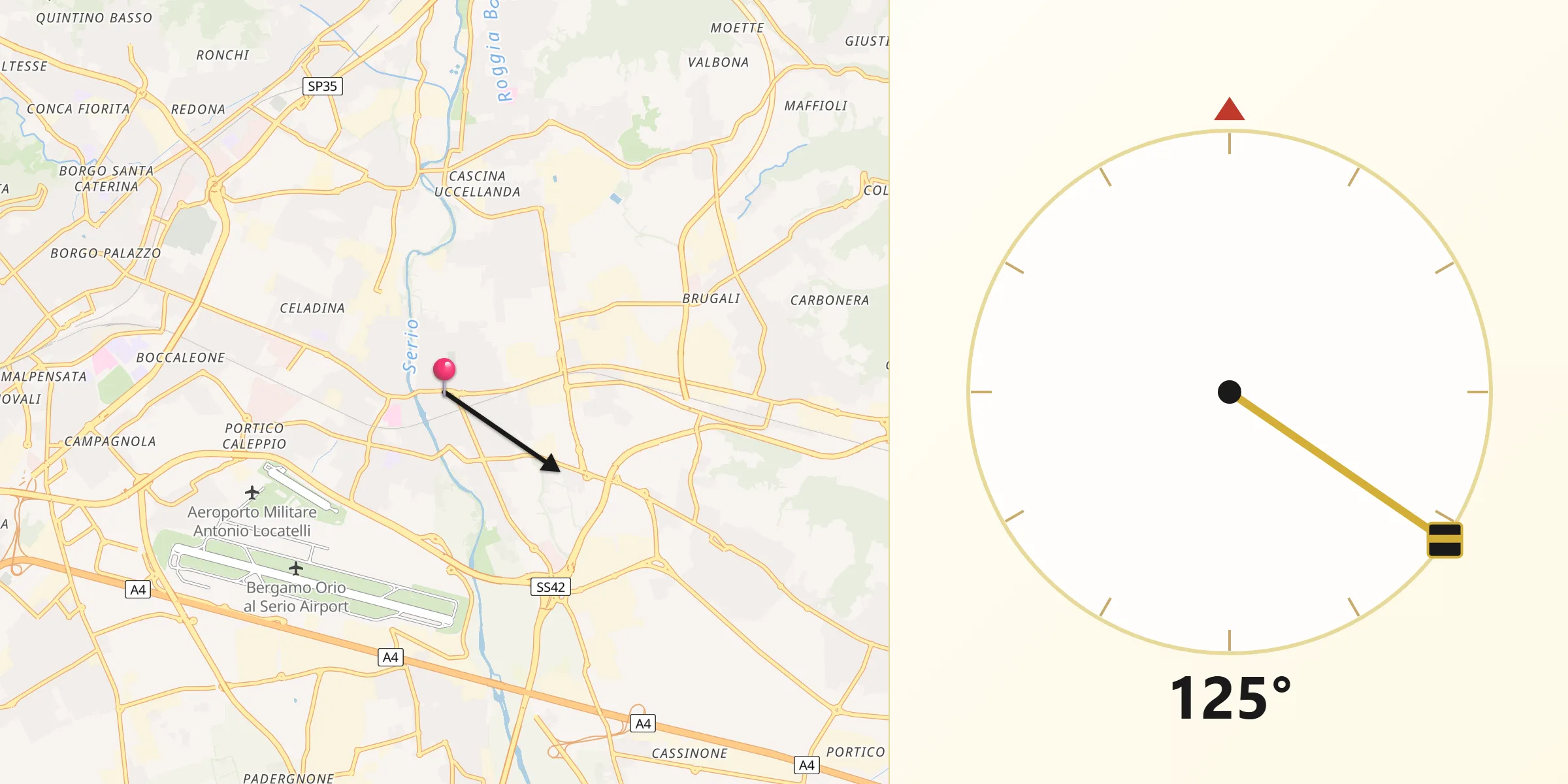 Direzione della Qibla da Seriate