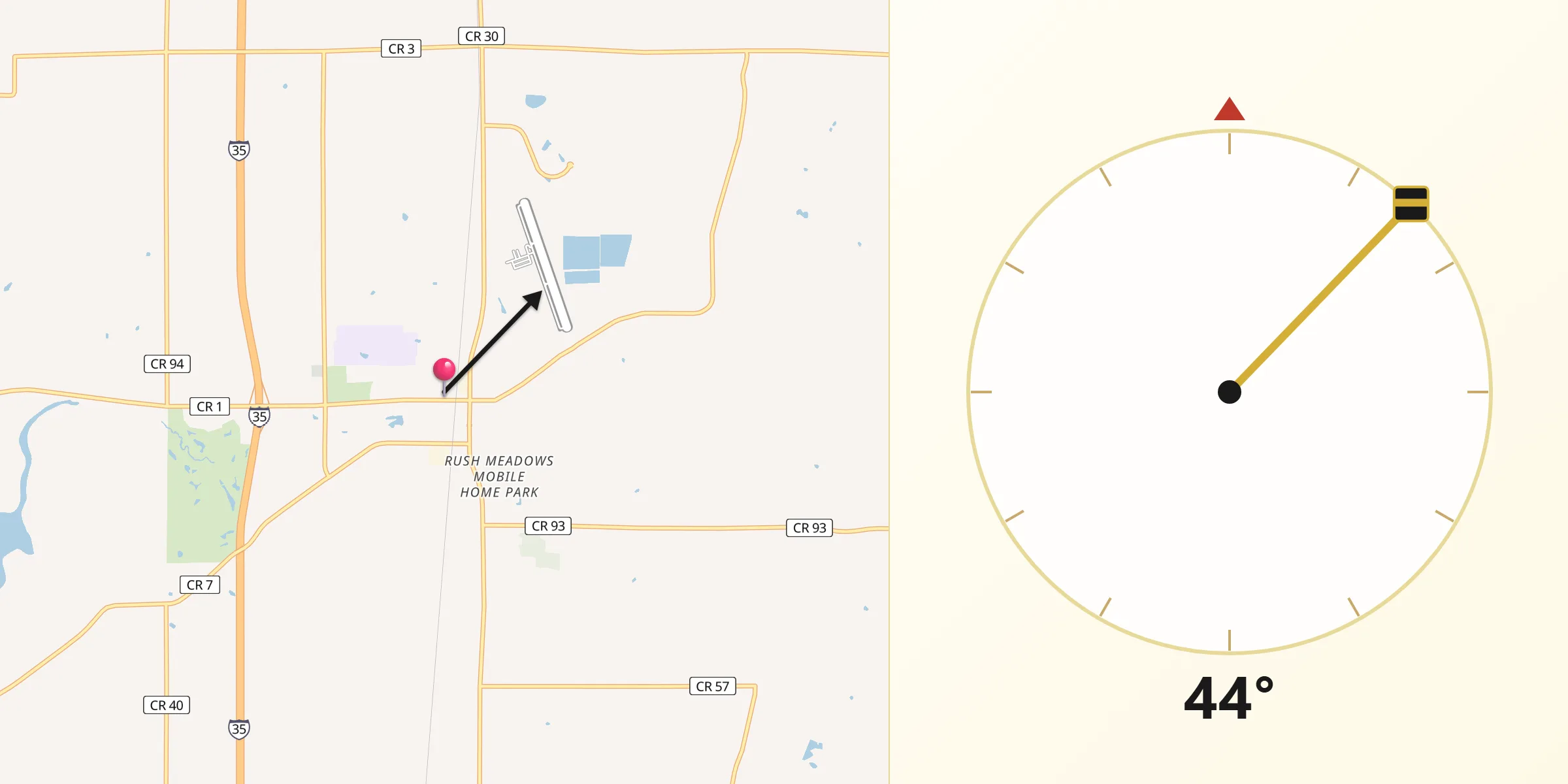 Qibla Direction from Rush City