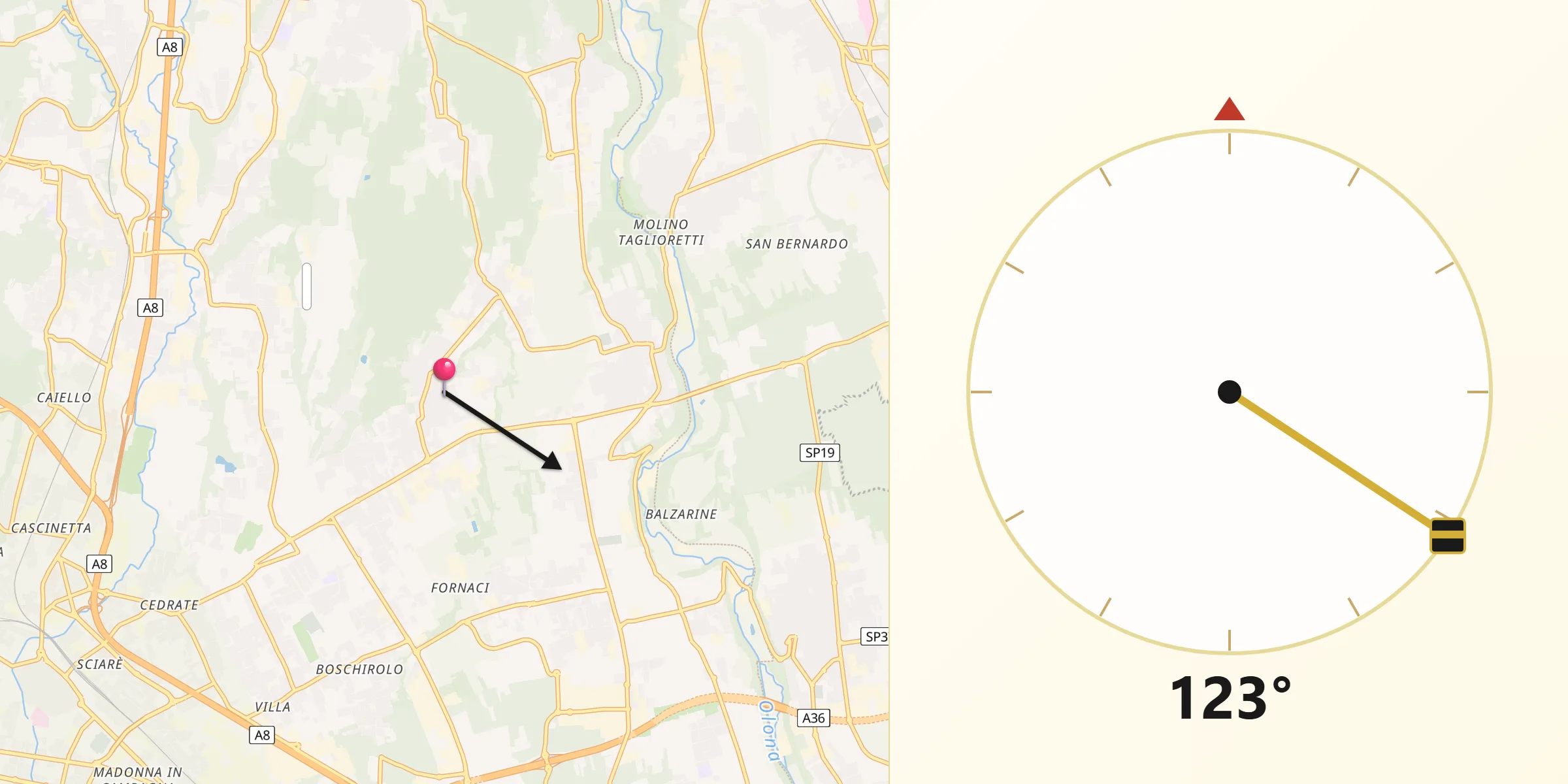 Direzione della Qibla da Bolladello-Peveranza