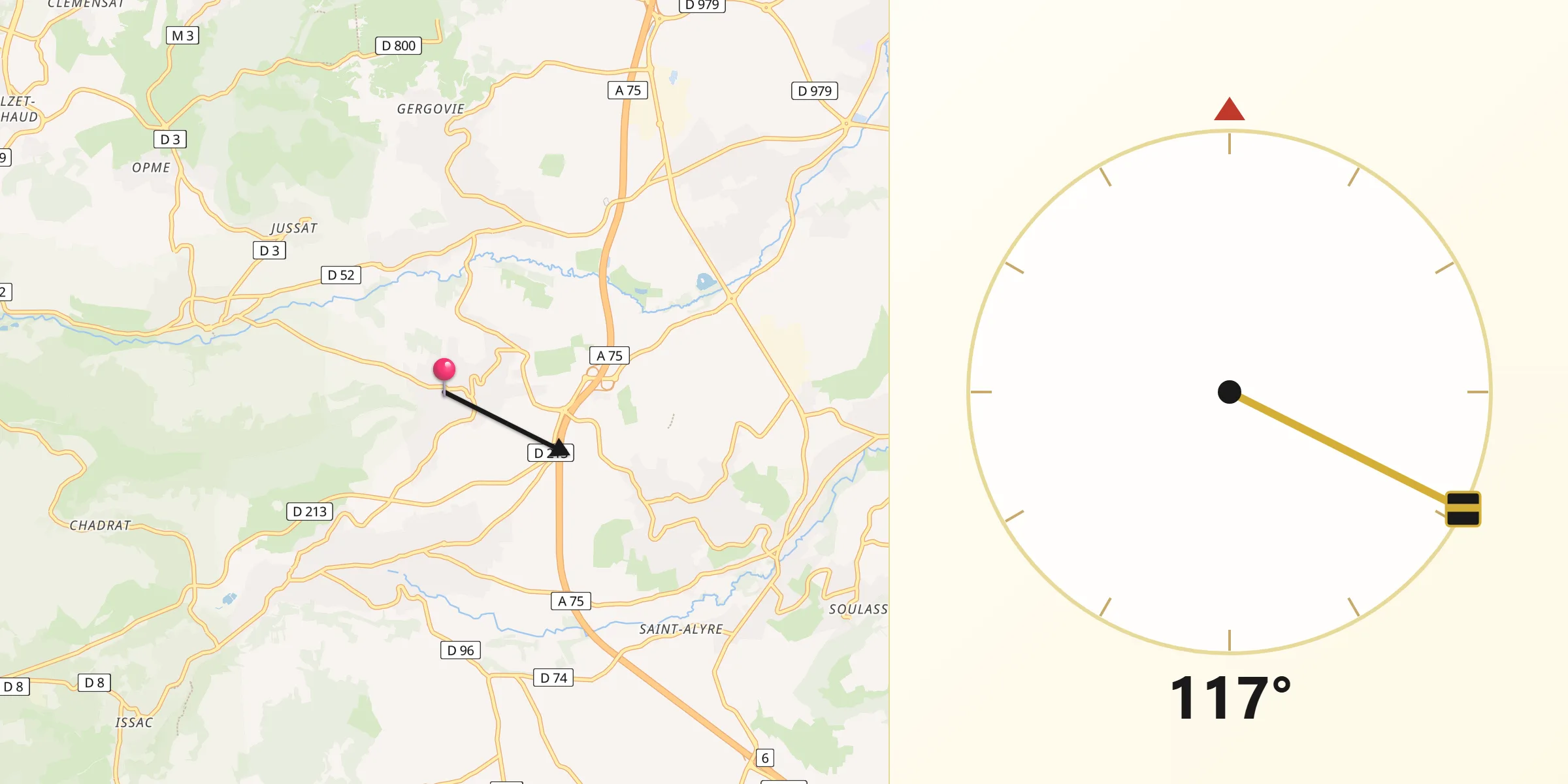 Direction vers la Qibla depuis Le Crest