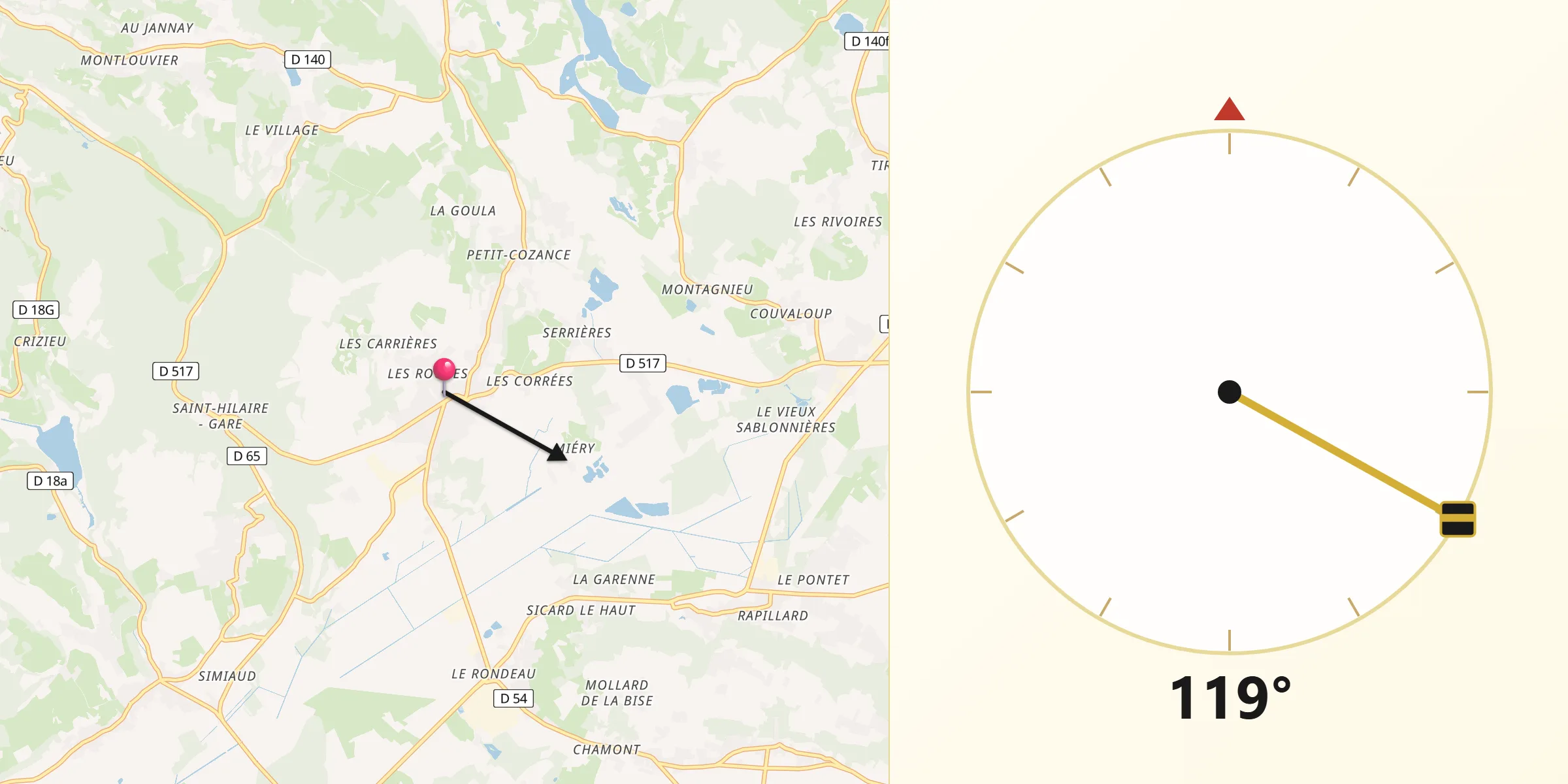 Direction vers la Qibla depuis Trept