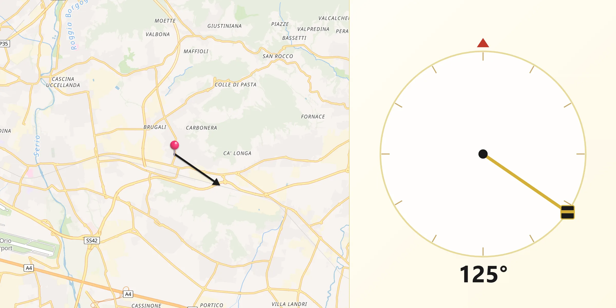 Direzione della Qibla da Albano Sant'Alessandro