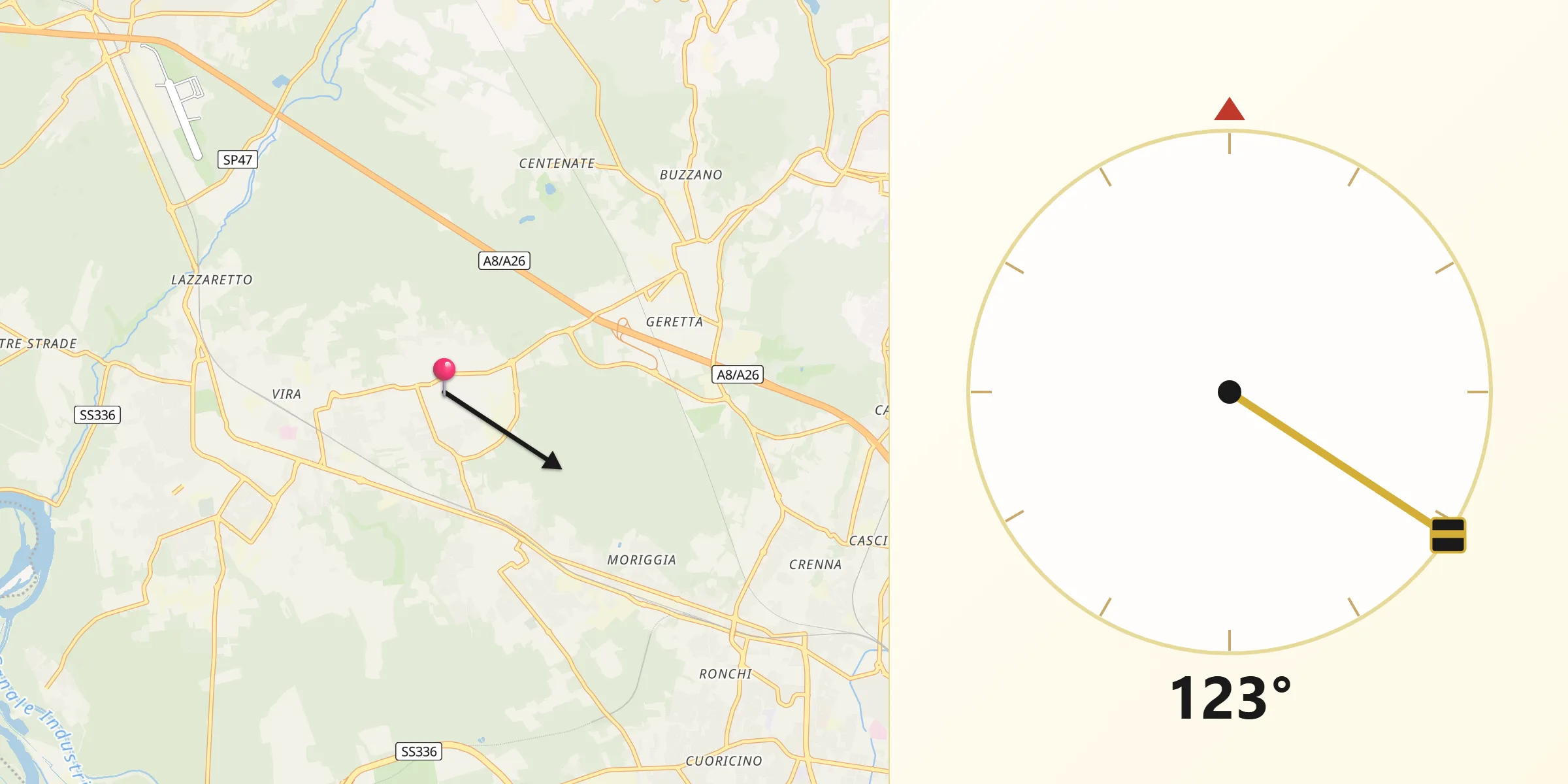 Direzione della Qibla da Arsago Seprio