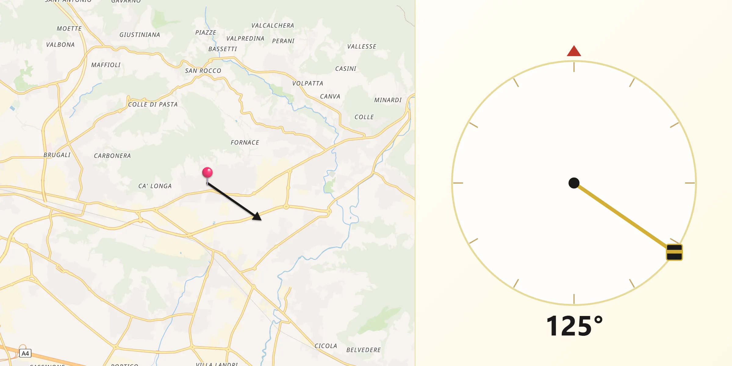 Direzione della Qibla da San Paolo d'Argon