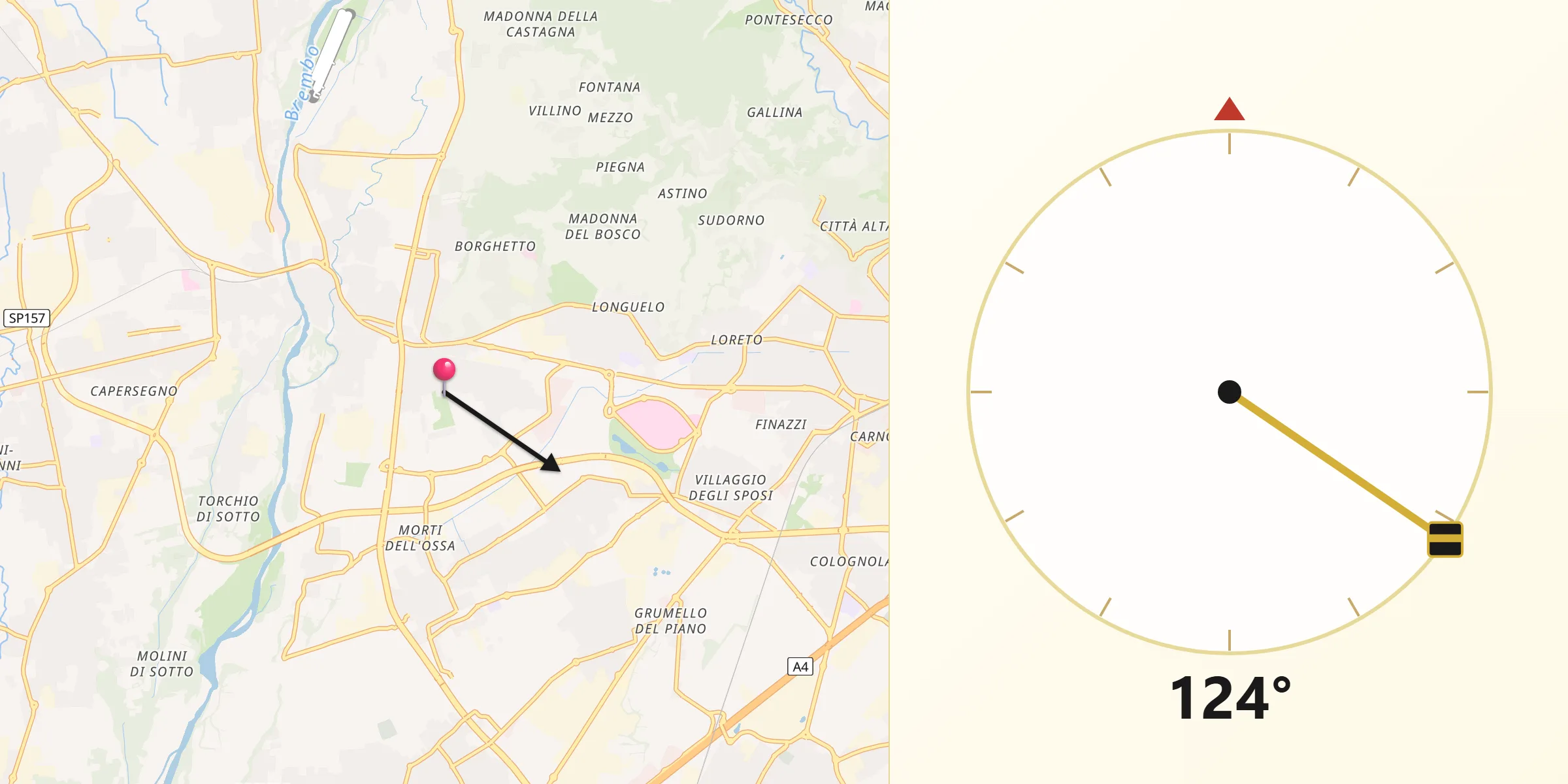 Direzione della Qibla da Curno