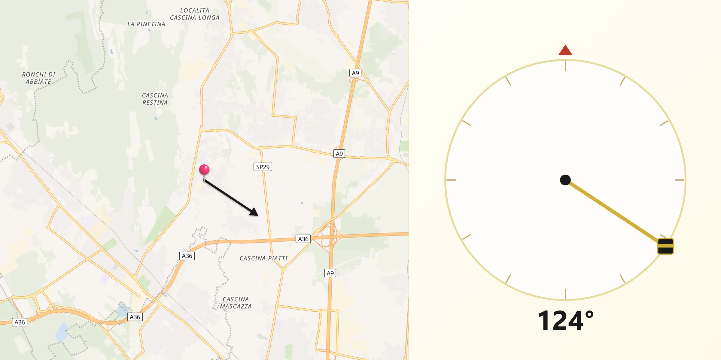 Direzione della Qibla da Limido Comasco