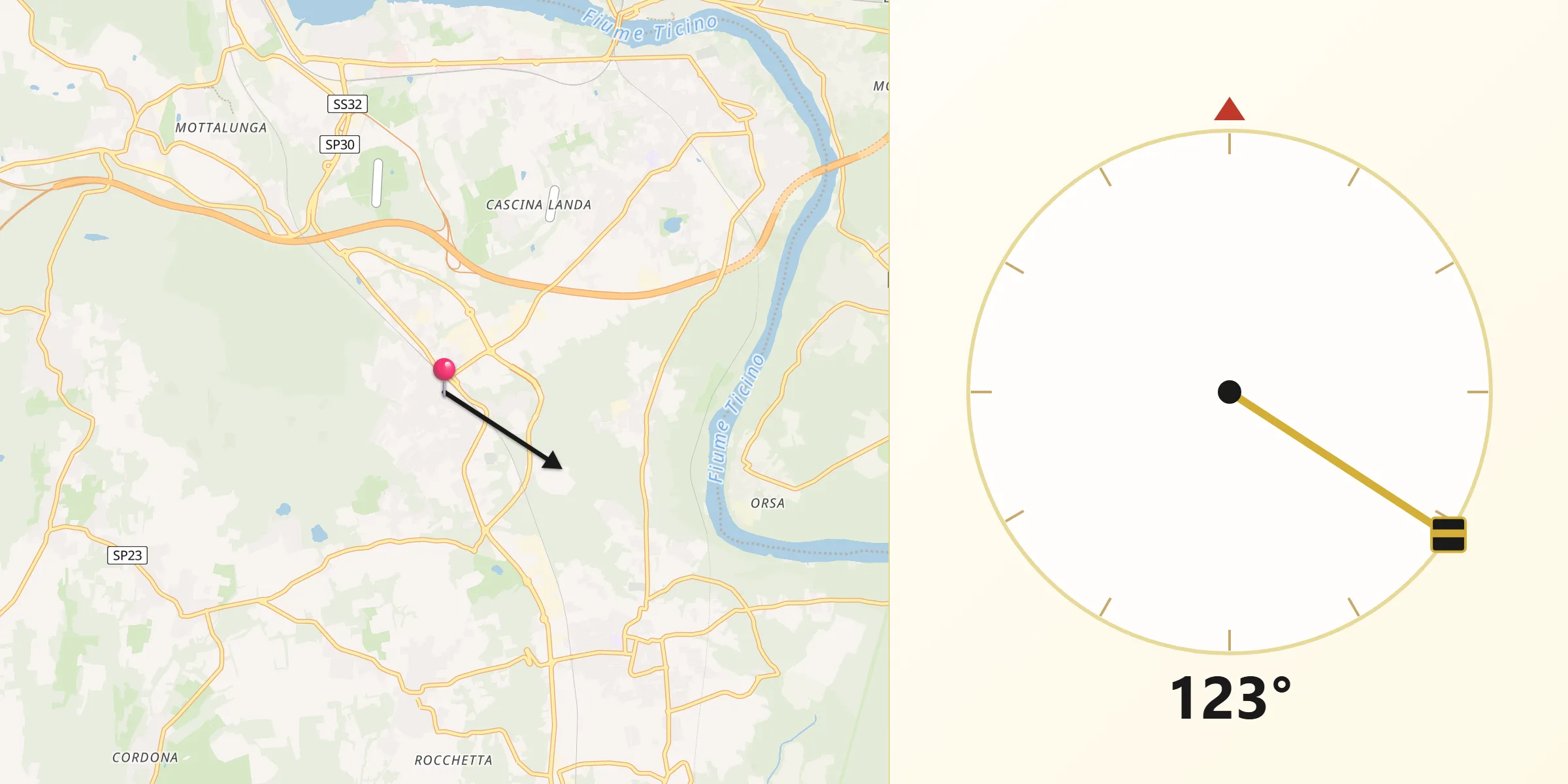 Direzione della Qibla da Borgo Ticino
