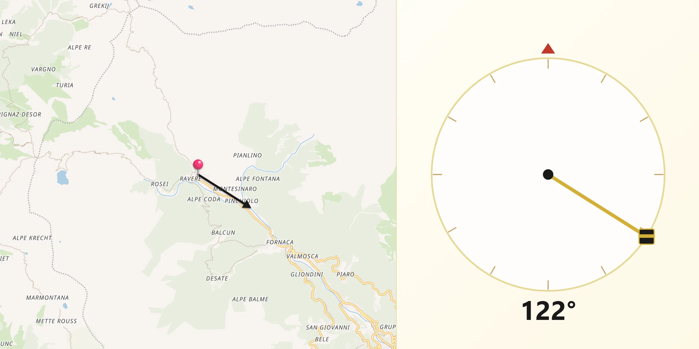 Direzione della Qibla da Piedicavallo