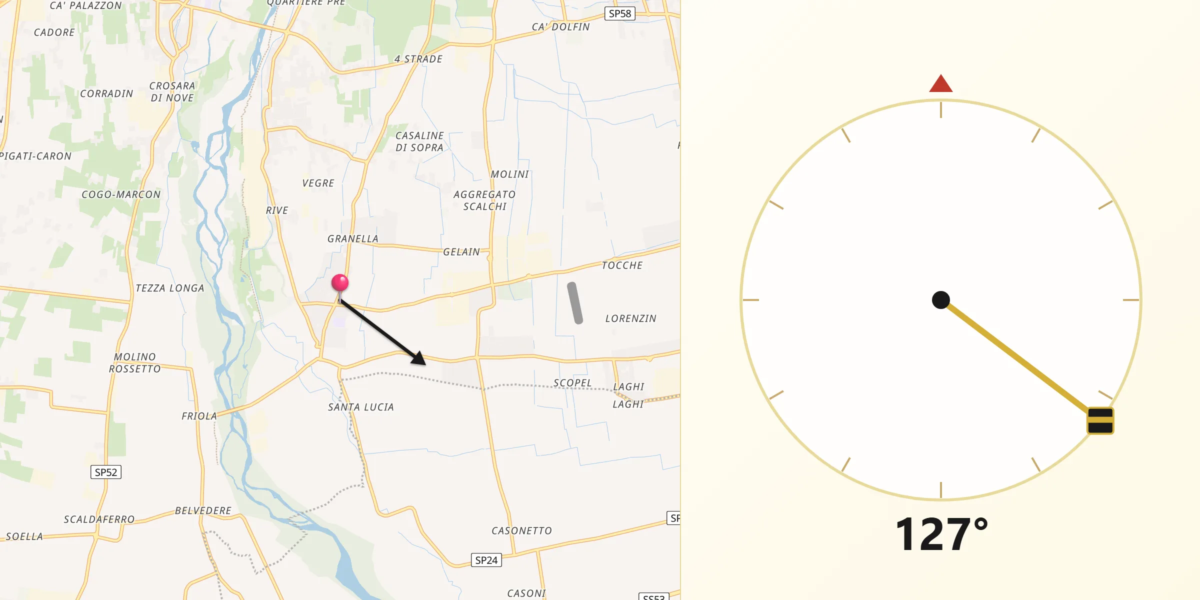 Direzione della Qibla da Tezze