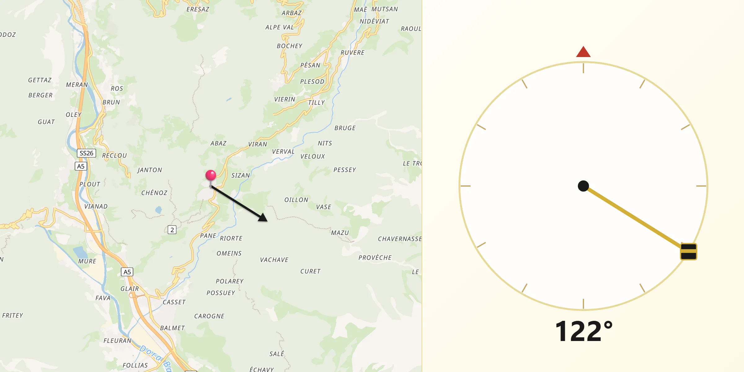 Direzione della Qibla da Challand-Saint-Victor
