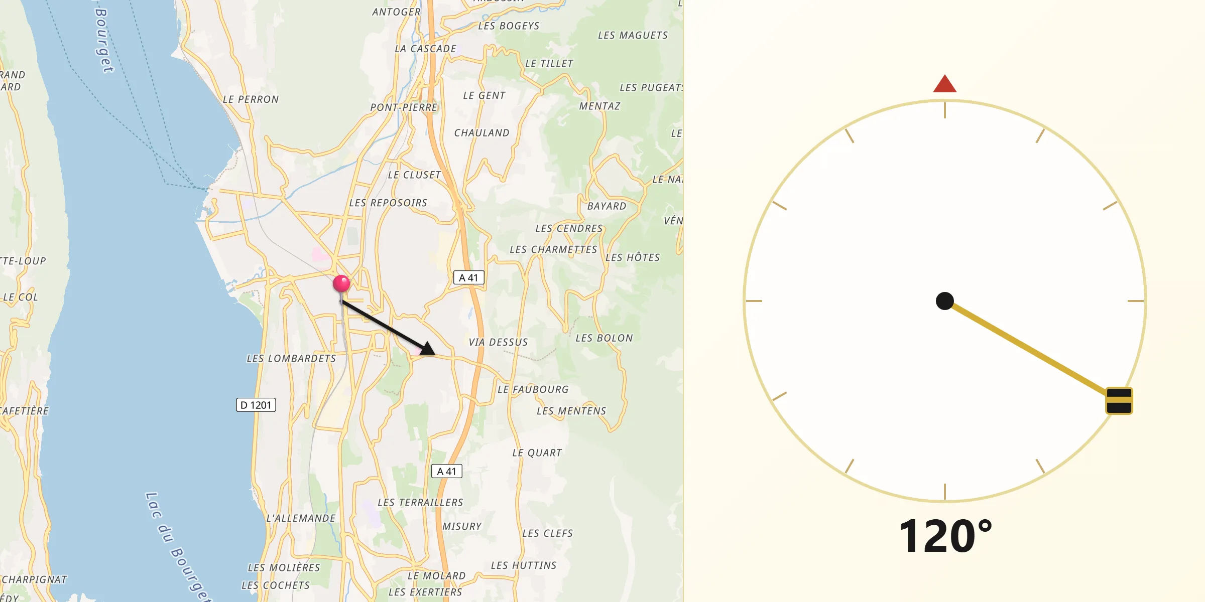 Direction vers la Qibla depuis Aix-les-Bains