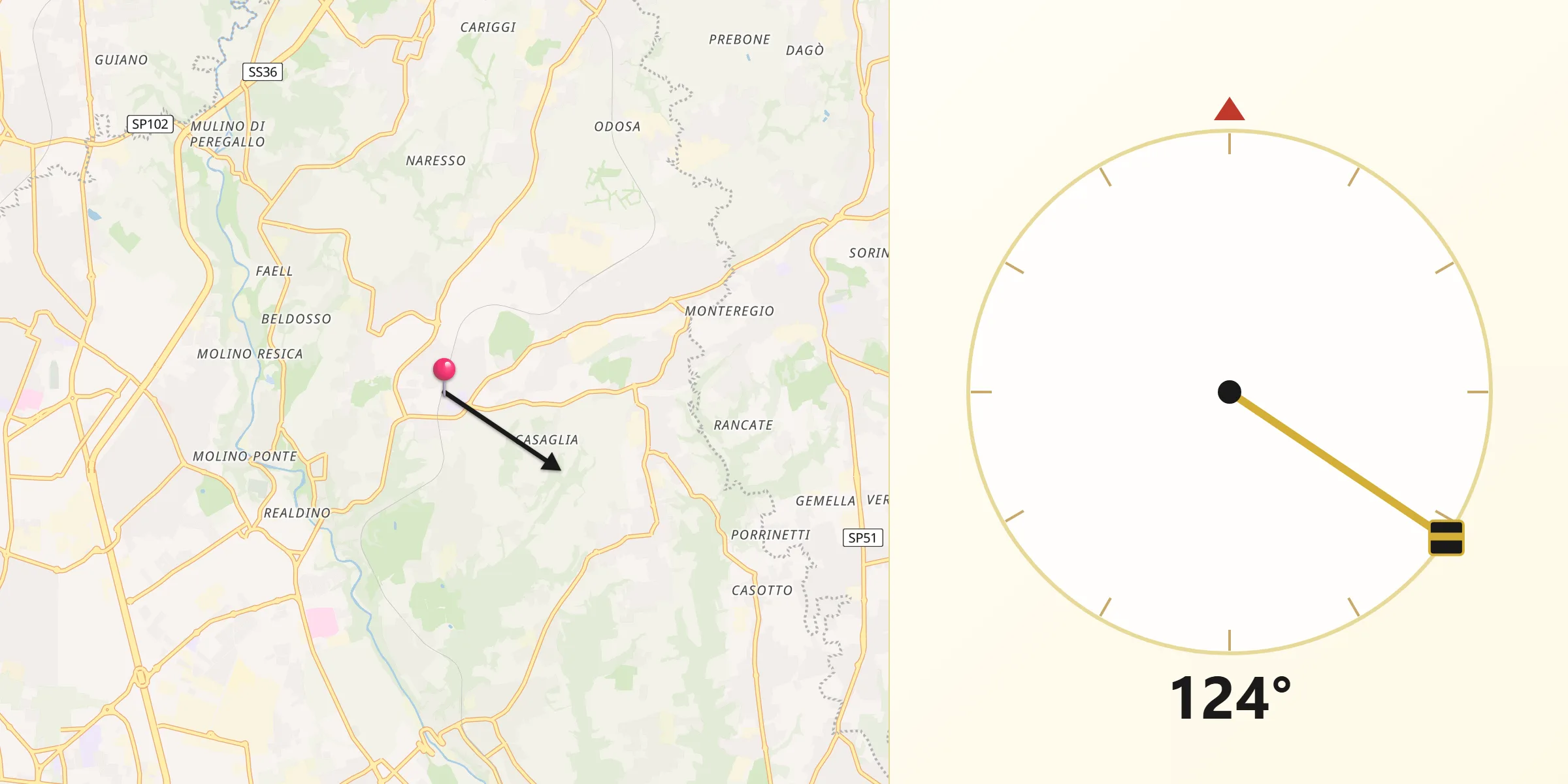 Direzione della Qibla da Villa Raverio