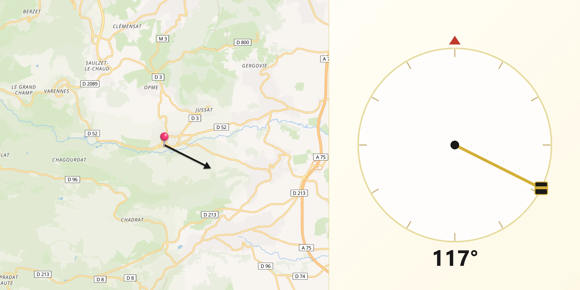 Direction vers la Qibla depuis Chanonat