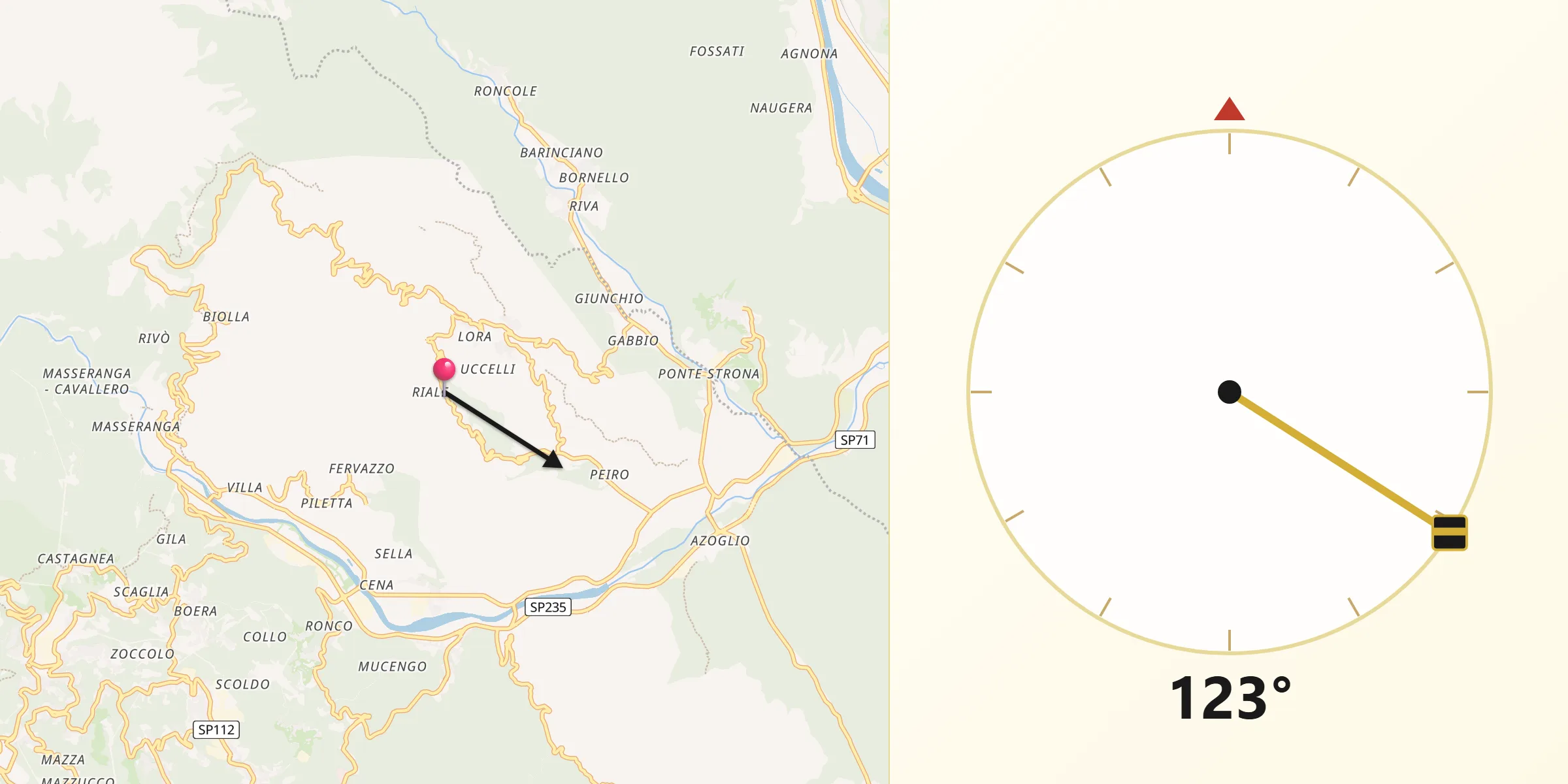 Direzione della Qibla da Frazione Chiesa
