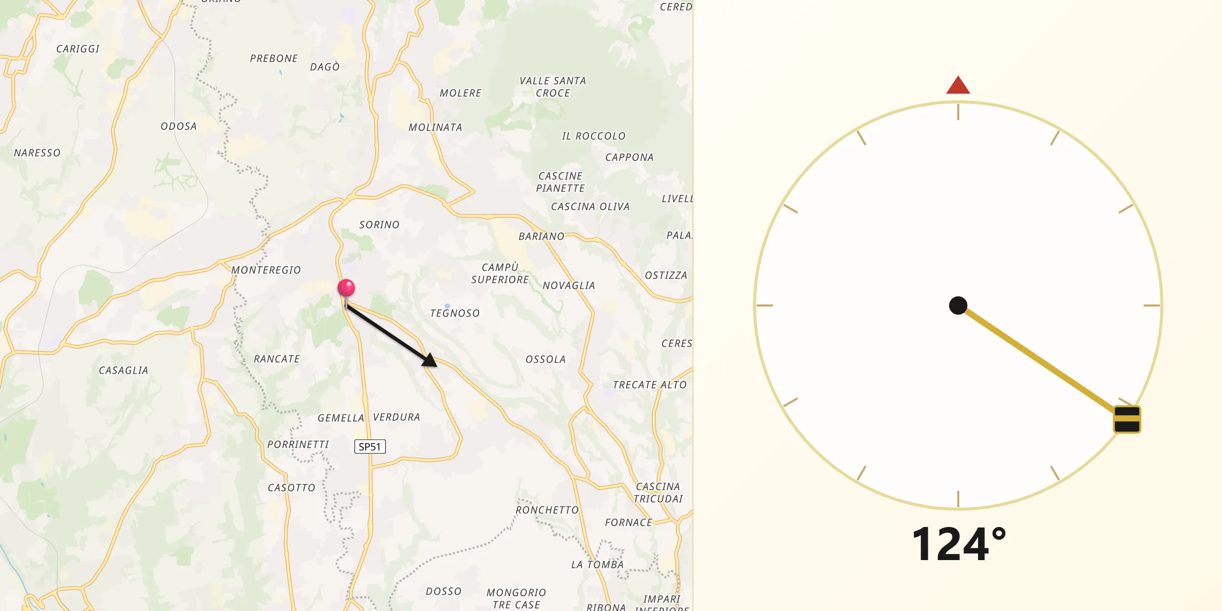 Direzione della Qibla da Casatenovo