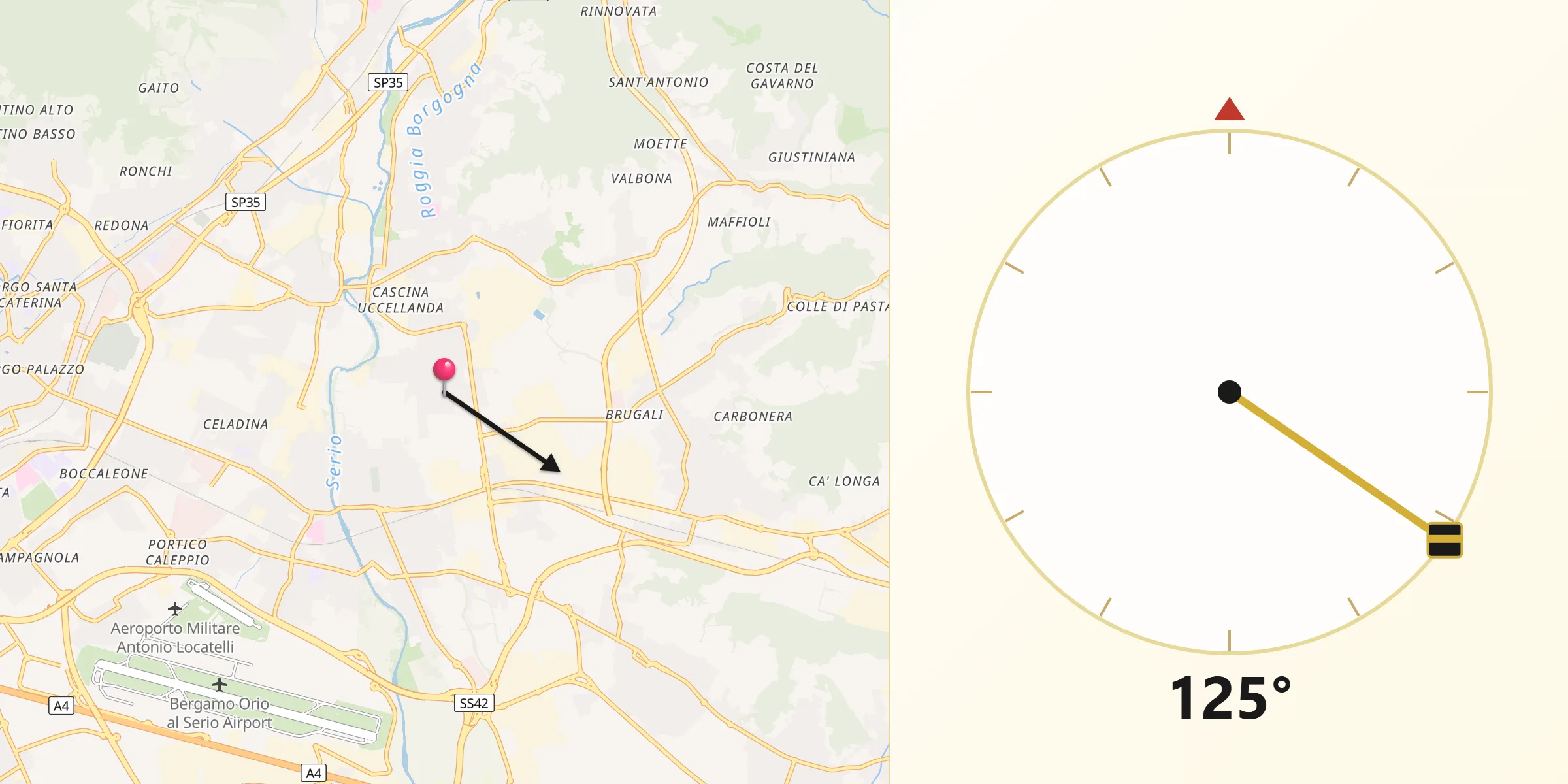 Direzione della Qibla da Pedrengo