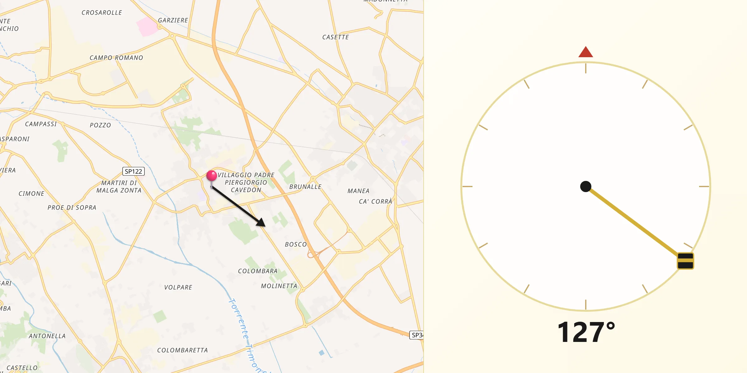 Direzione della Qibla da Marano Vicentino