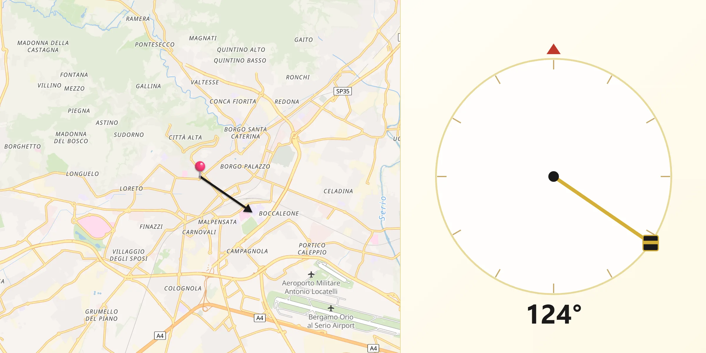 Direzione della Qibla da Bergamo