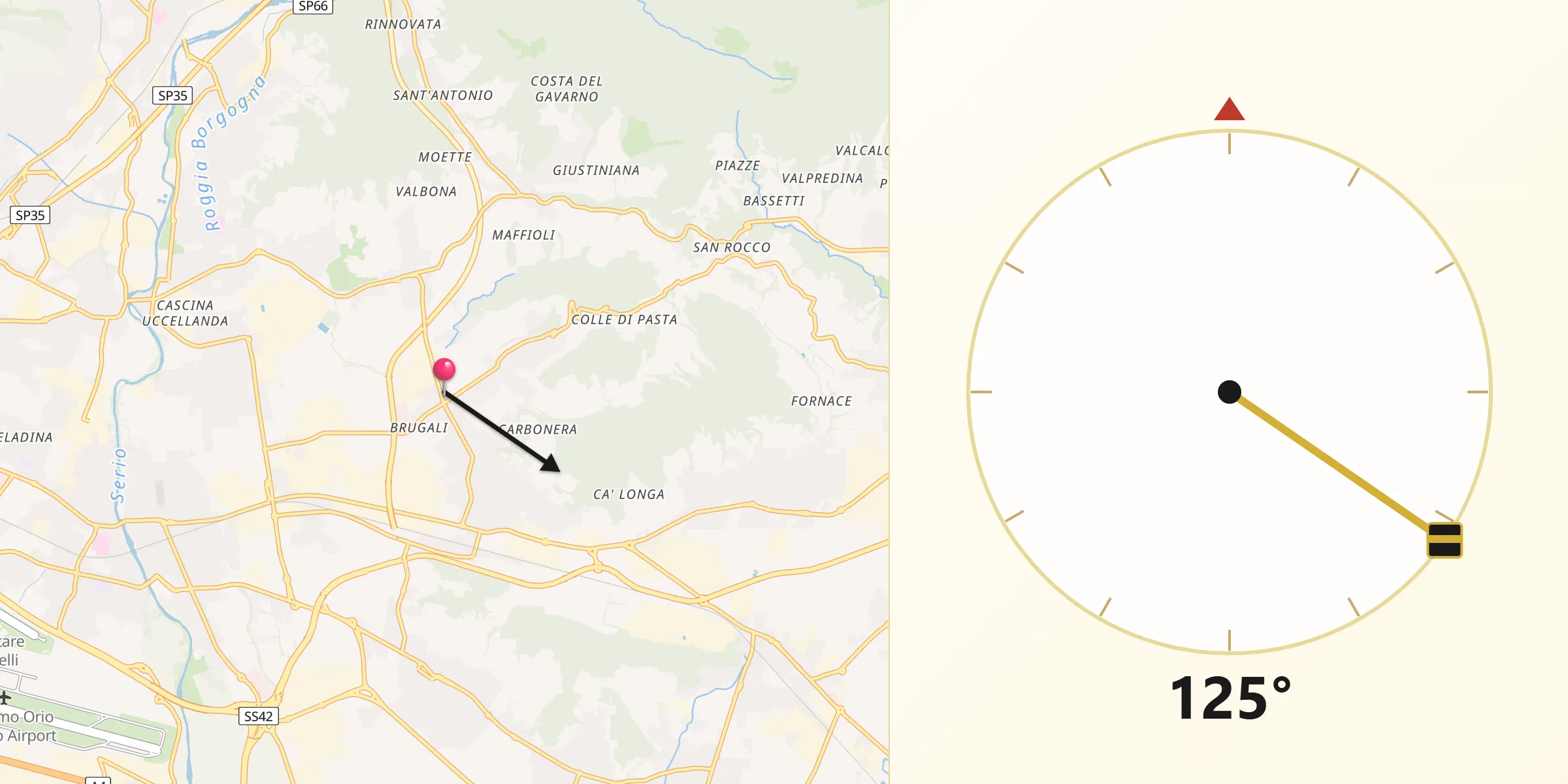 Direzione della Qibla da Torre de' Roveri