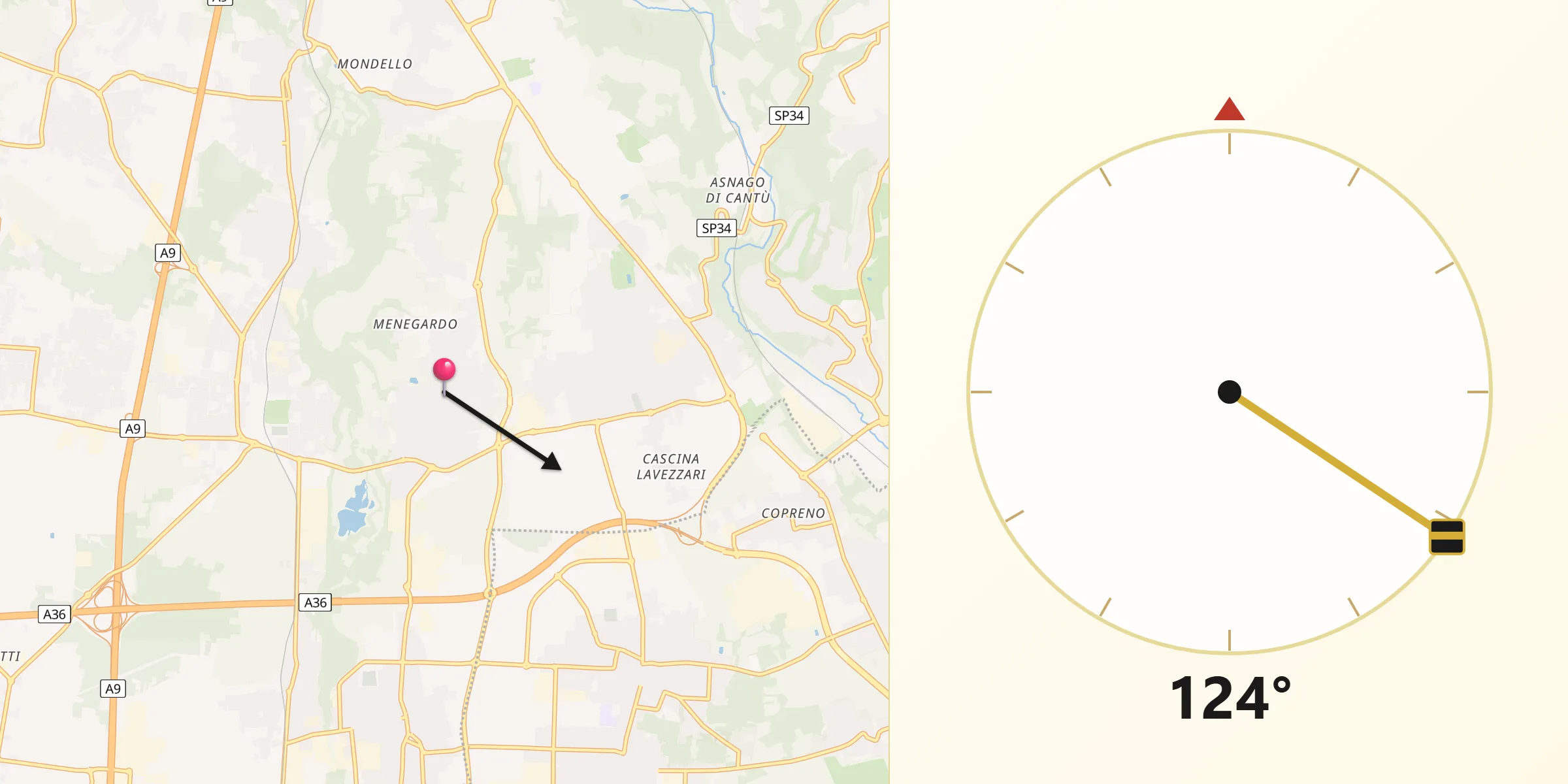 Direzione della Qibla da Bregnano