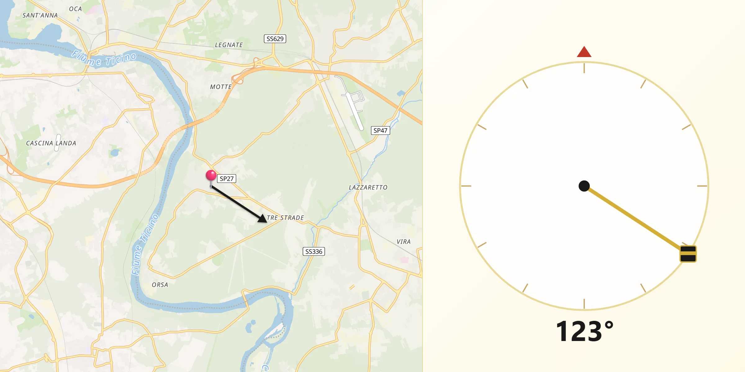 Direzione della Qibla da Golasecca