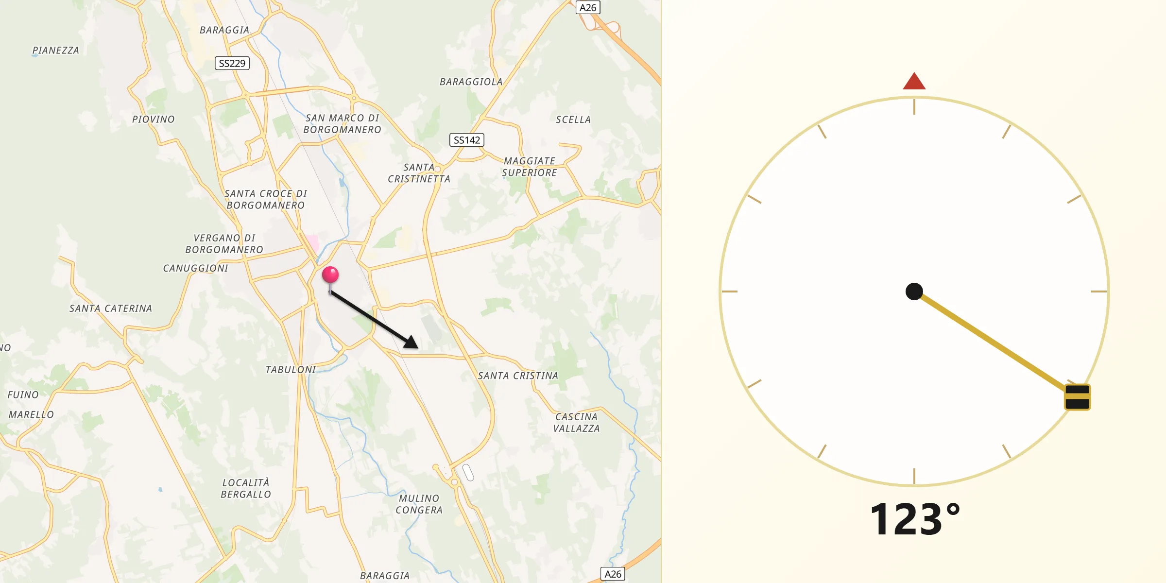 Direzione della Qibla da Borgomanero