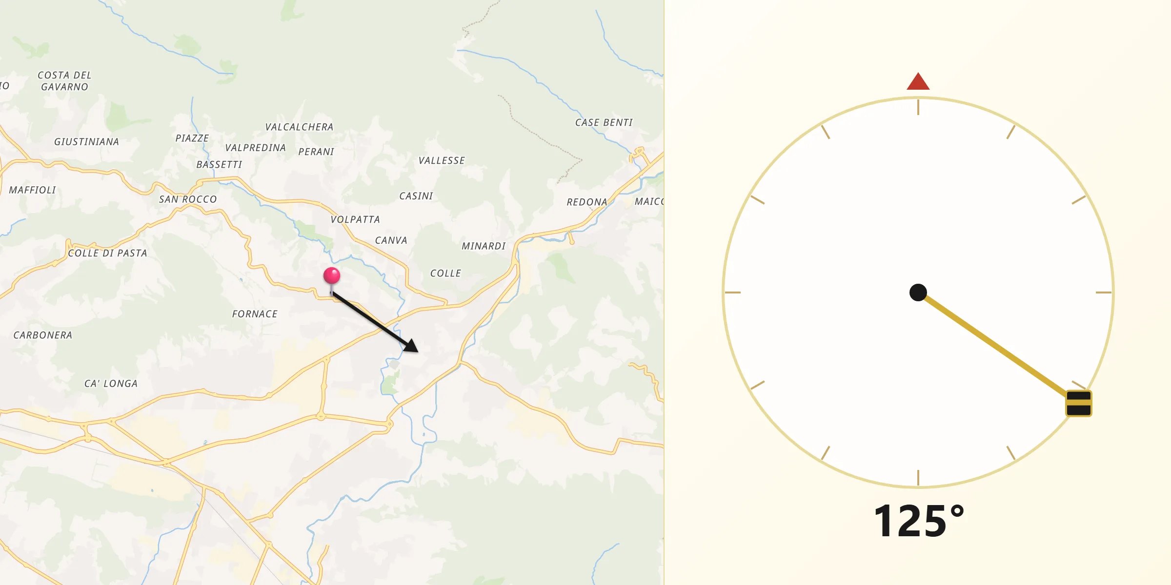 Direzione della Qibla da Cenate di Sotto