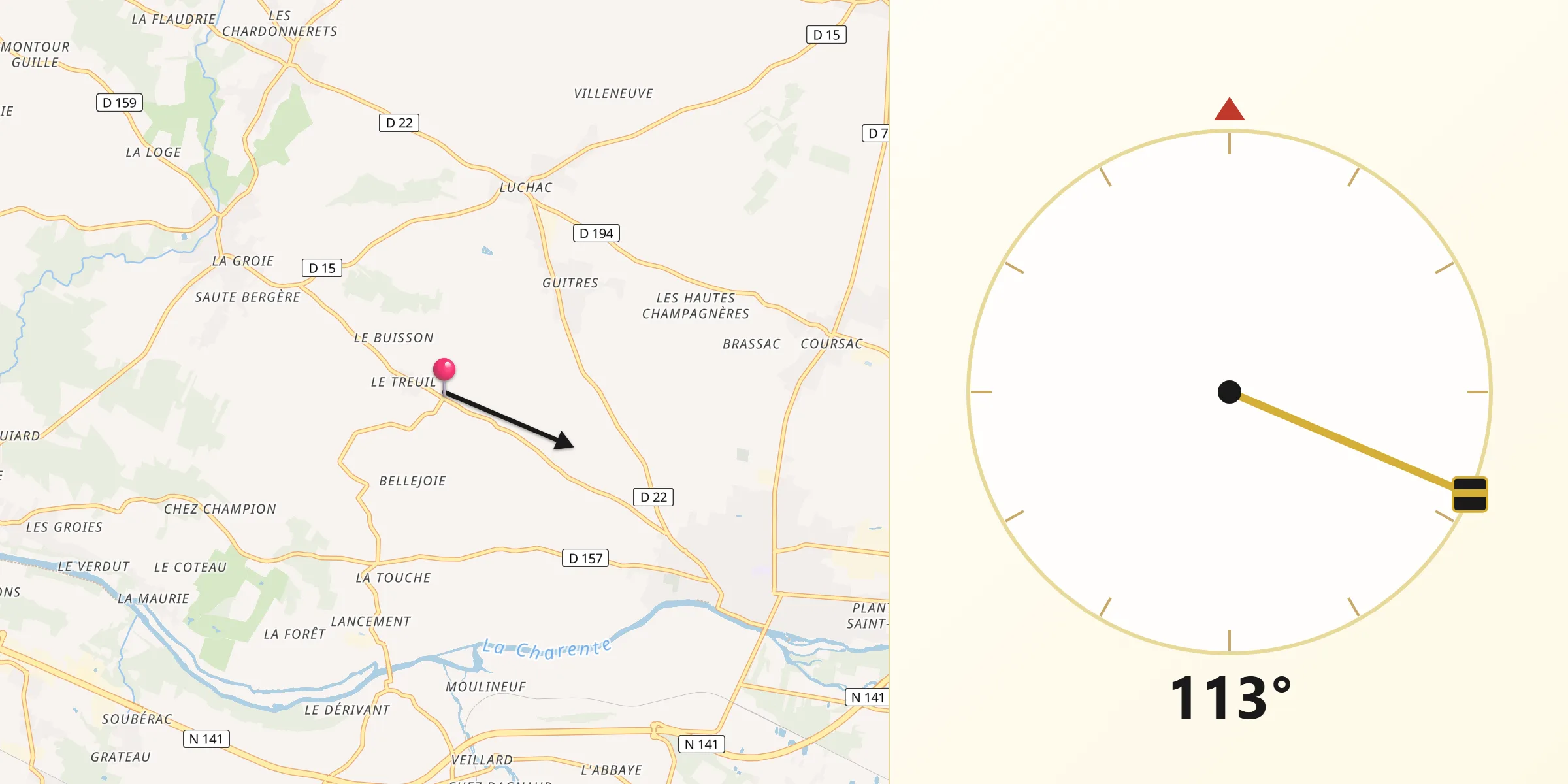 Direction vers la Qibla depuis Chassors