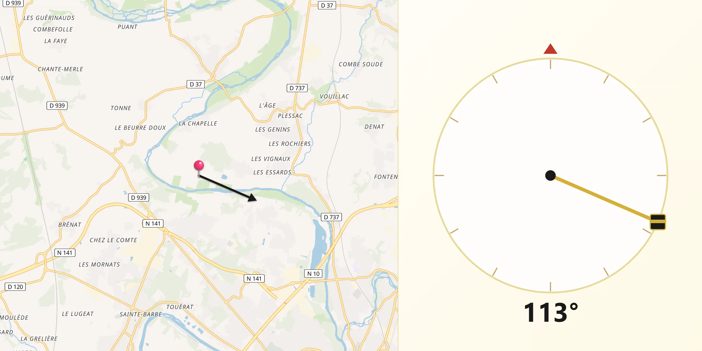 Direction vers la Qibla depuis Balzac