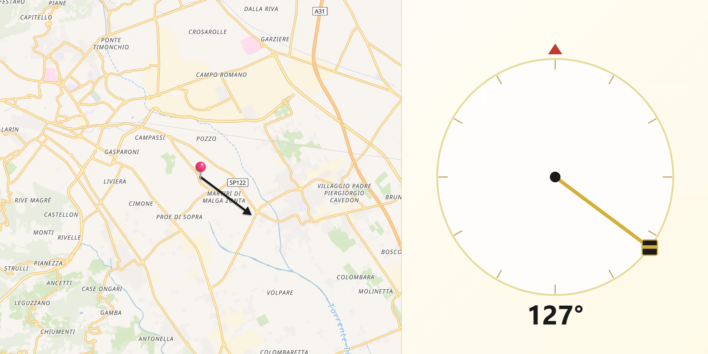 Direzione della Qibla da Giavenale