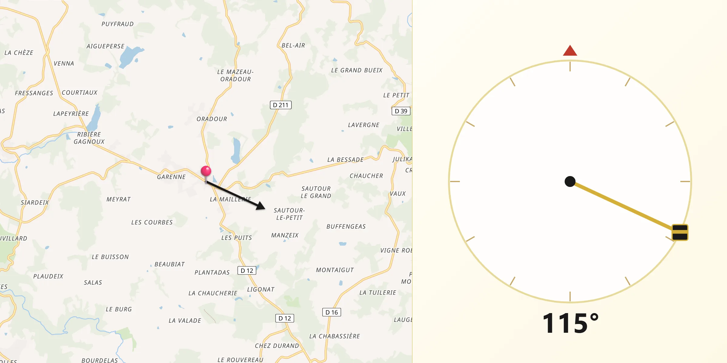 Direction vers la Qibla depuis Linards