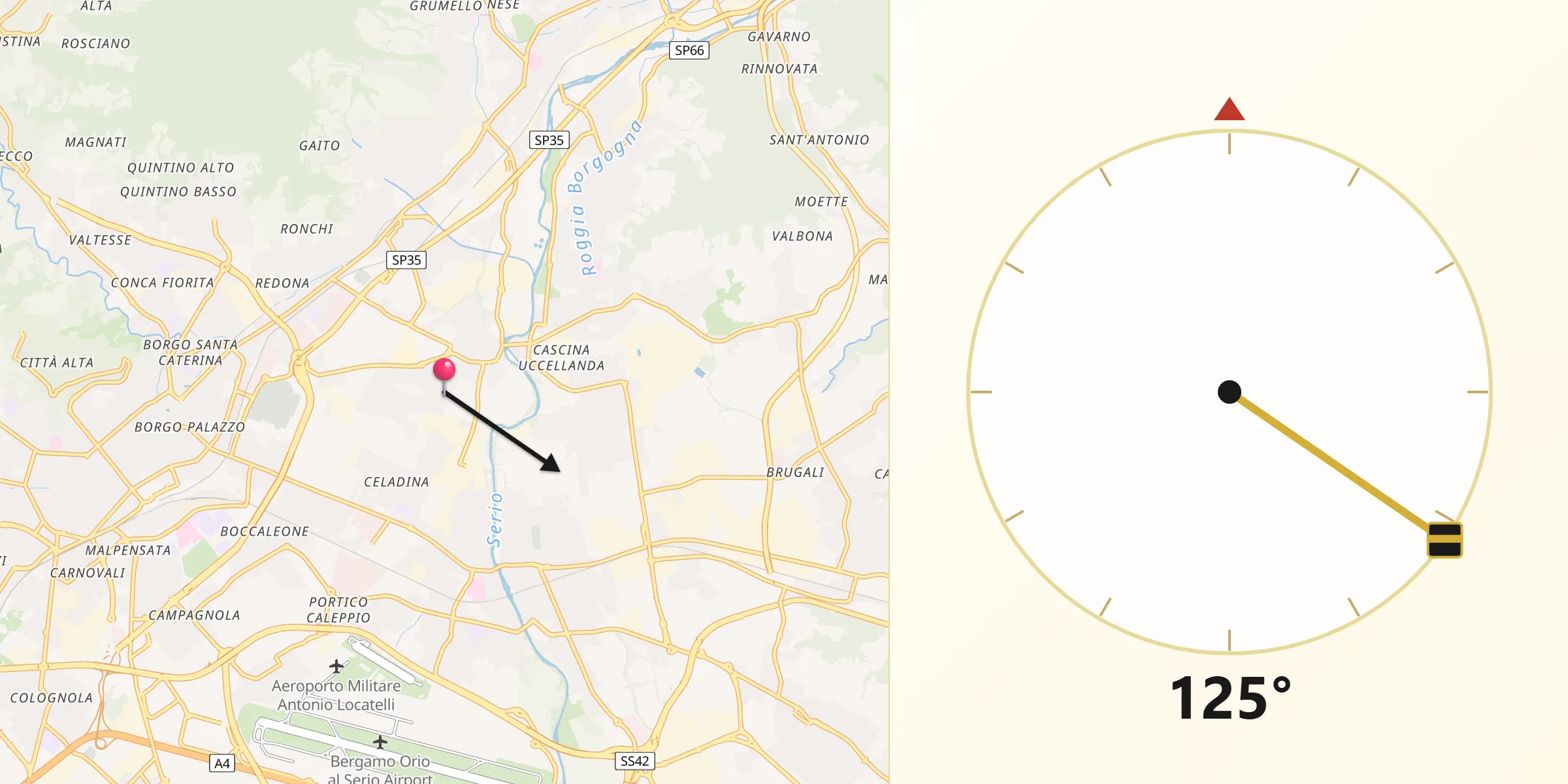 Direzione della Qibla da Gorle