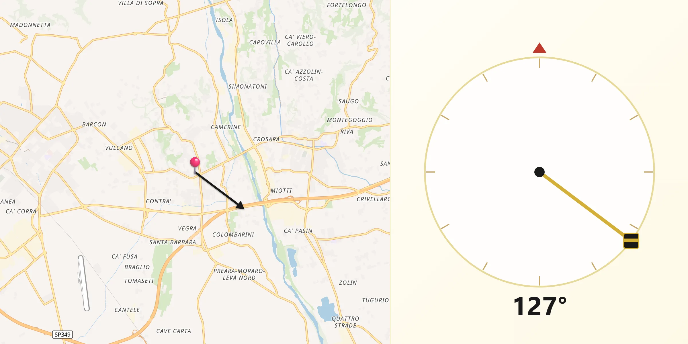 Direzione della Qibla da Sarcedo
