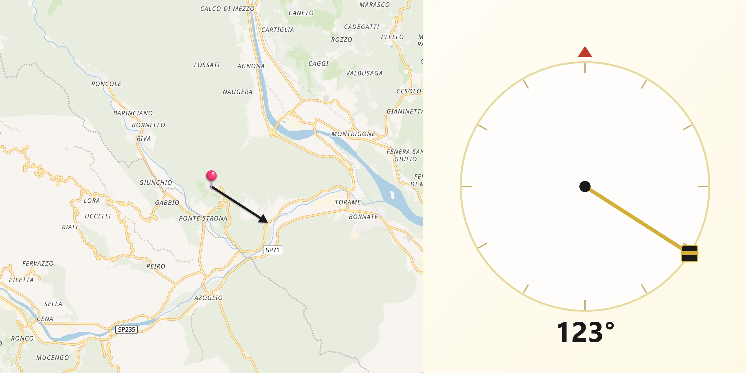 Direzione della Qibla da Guardabosone
